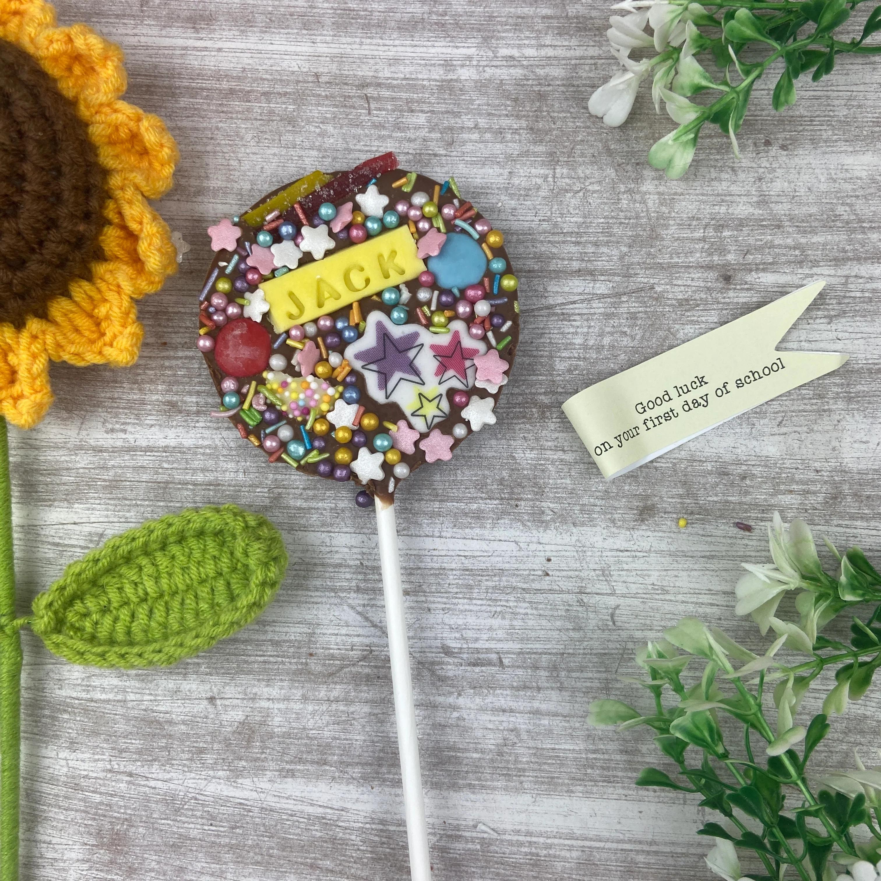 Personalised Good Luck On Your First Day In School Belgian Chocolate Lollipop - Image 5