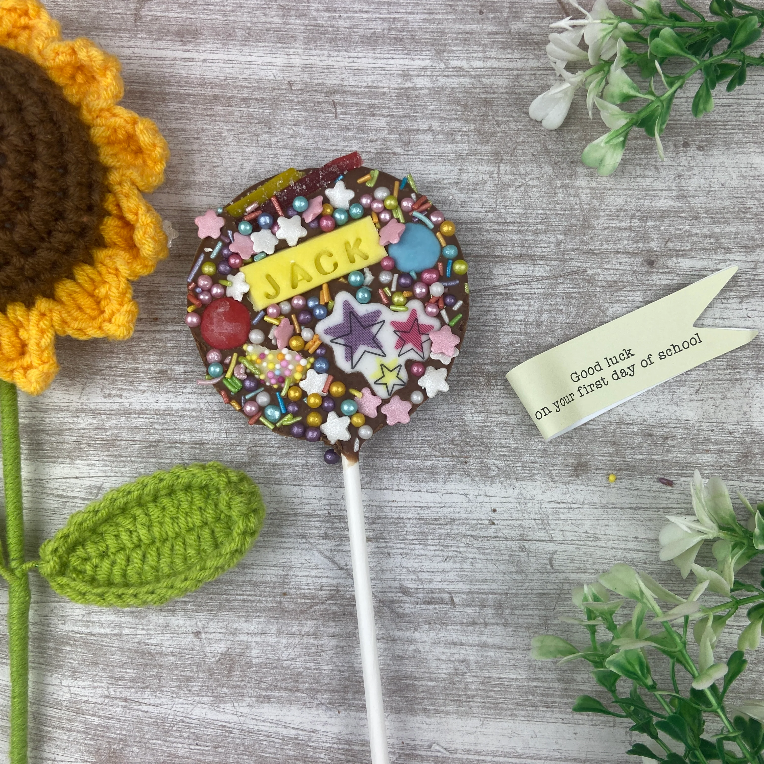 Personalised Good Luck On Your First Day In School Belgian Chocolate Lollipop - Image 6