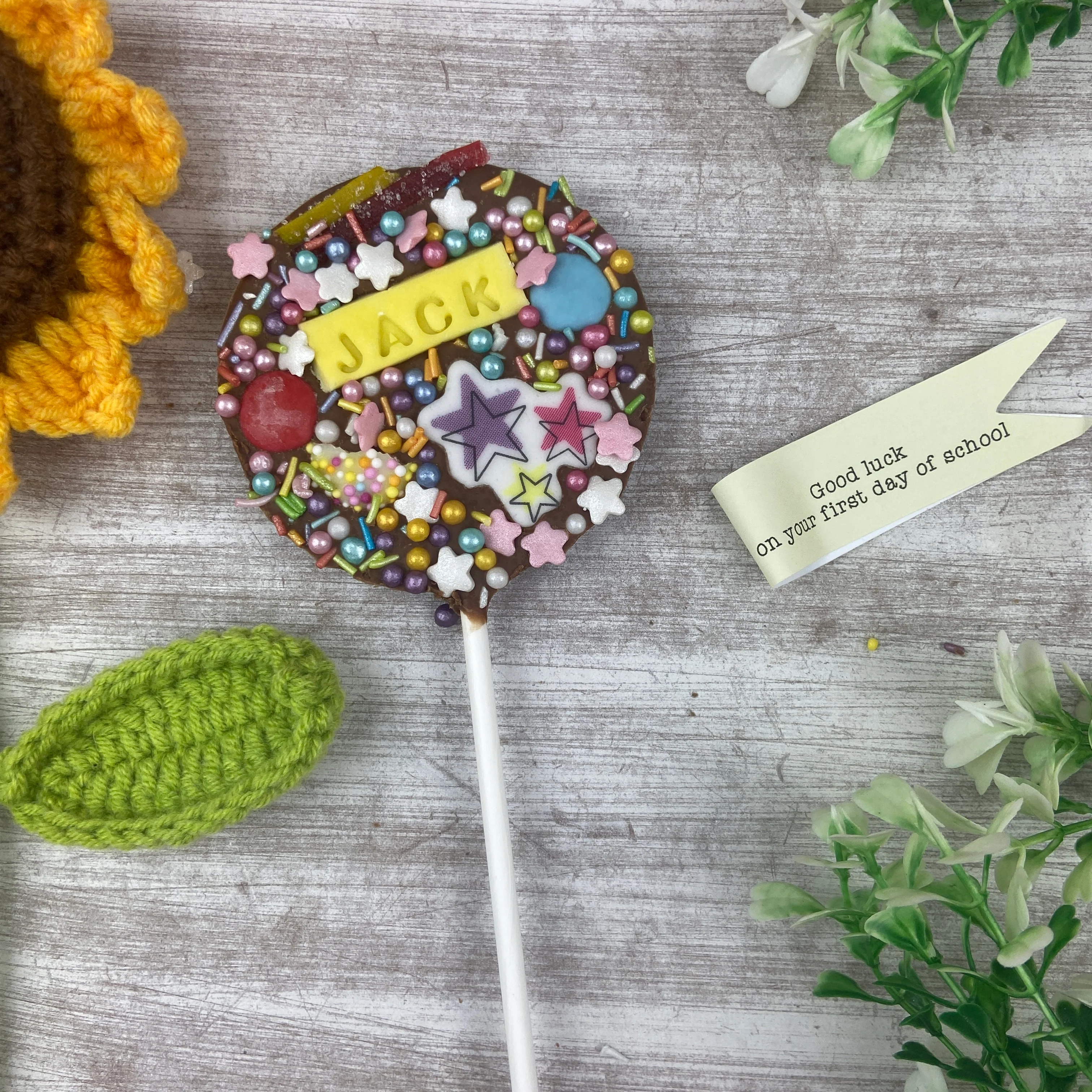 Personalised Good Luck On Your First Day In School Belgian Chocolate Lollipop - Image 7