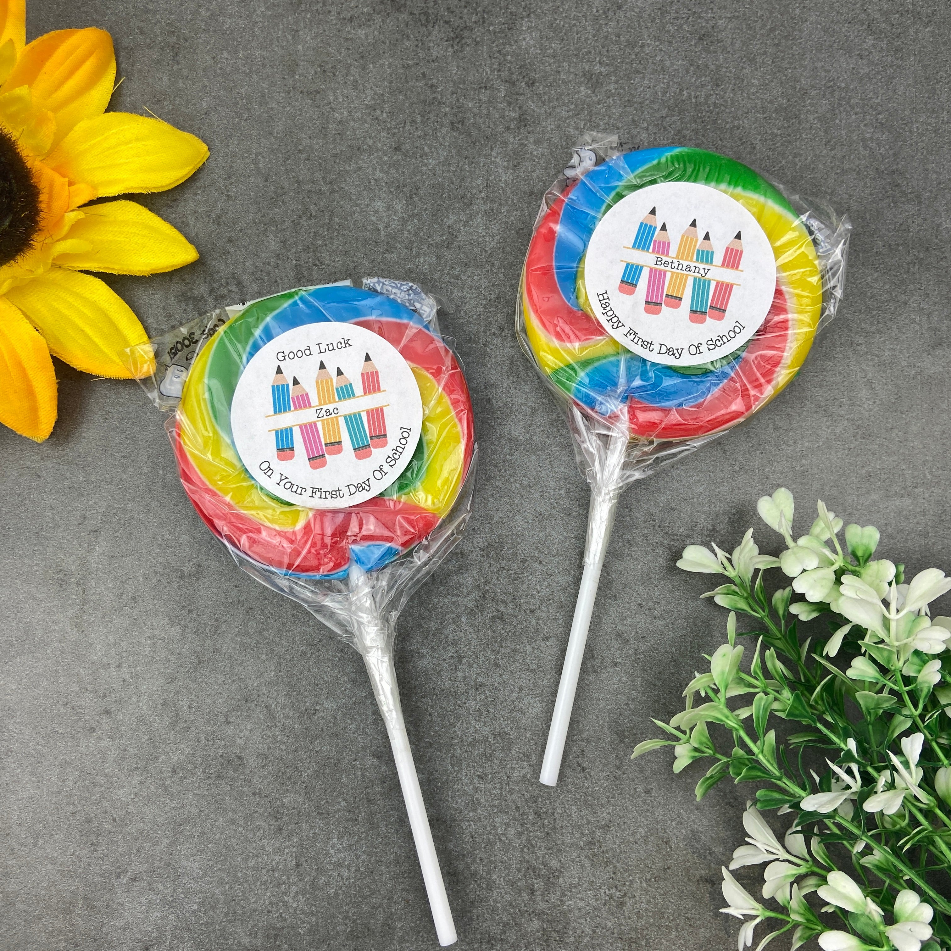 Personalised Good Luck On Your First Day In School Giant Rainbow Lollipop