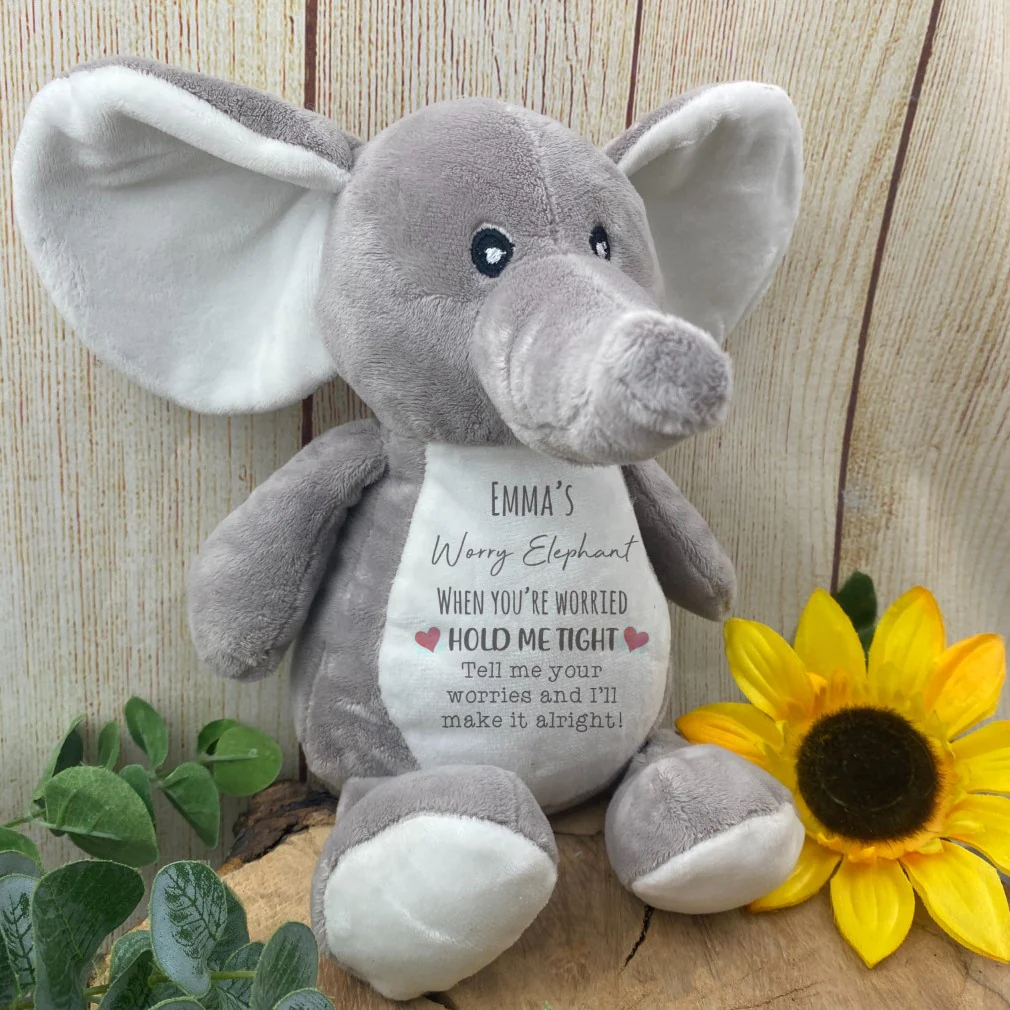 Personalised Grey Worry Elephant Soft Toy - Image 24