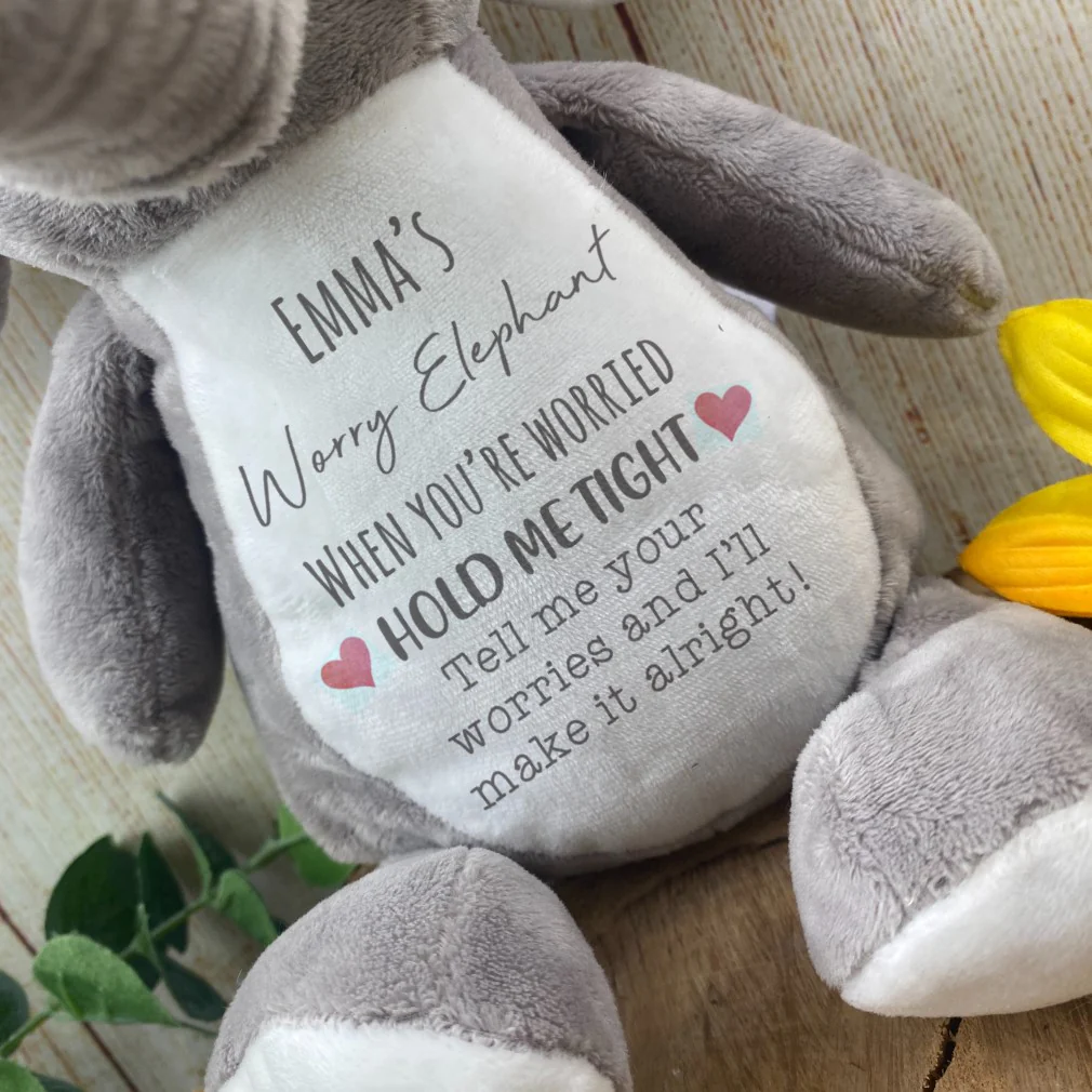 Personalised Grey Worry Elephant Soft Toy - Image 3
