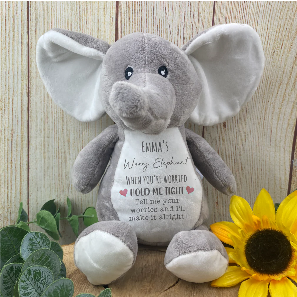 Personalised Grey Worry Elephant Soft Toy - Image 34