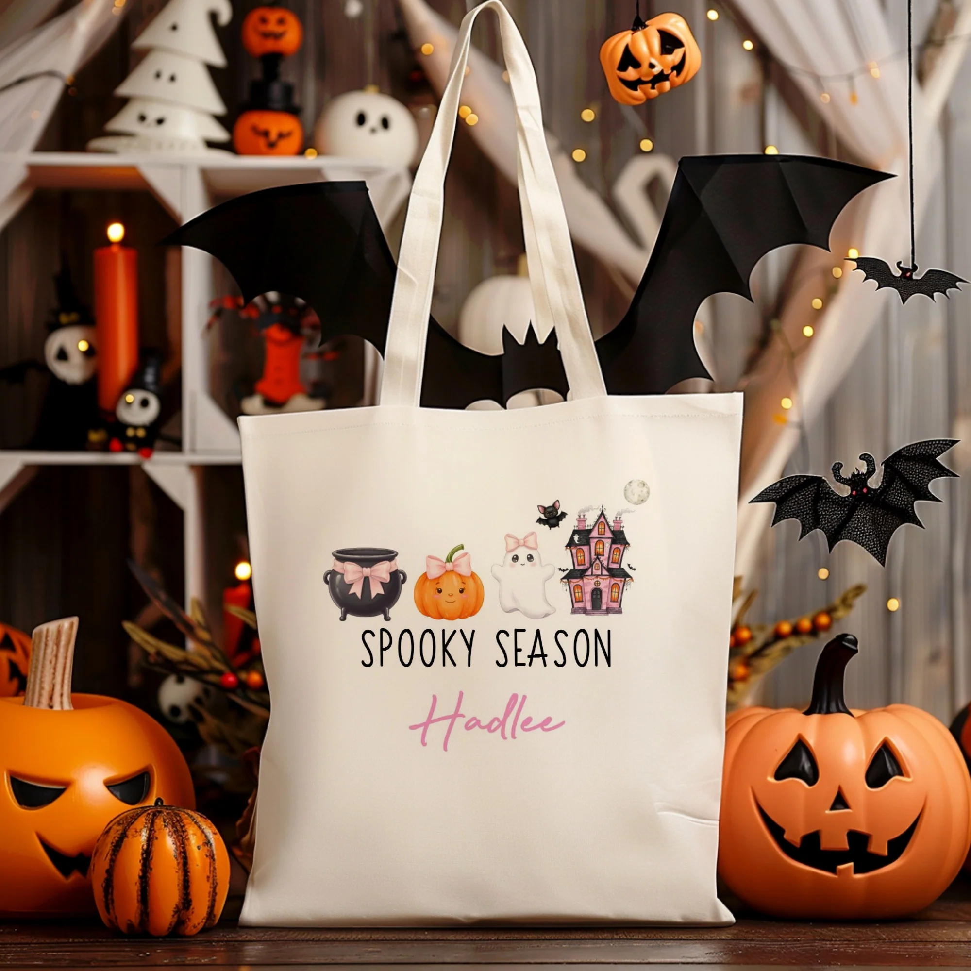 Personalised Pink Halloween Trick or Treat Bag - Image 2