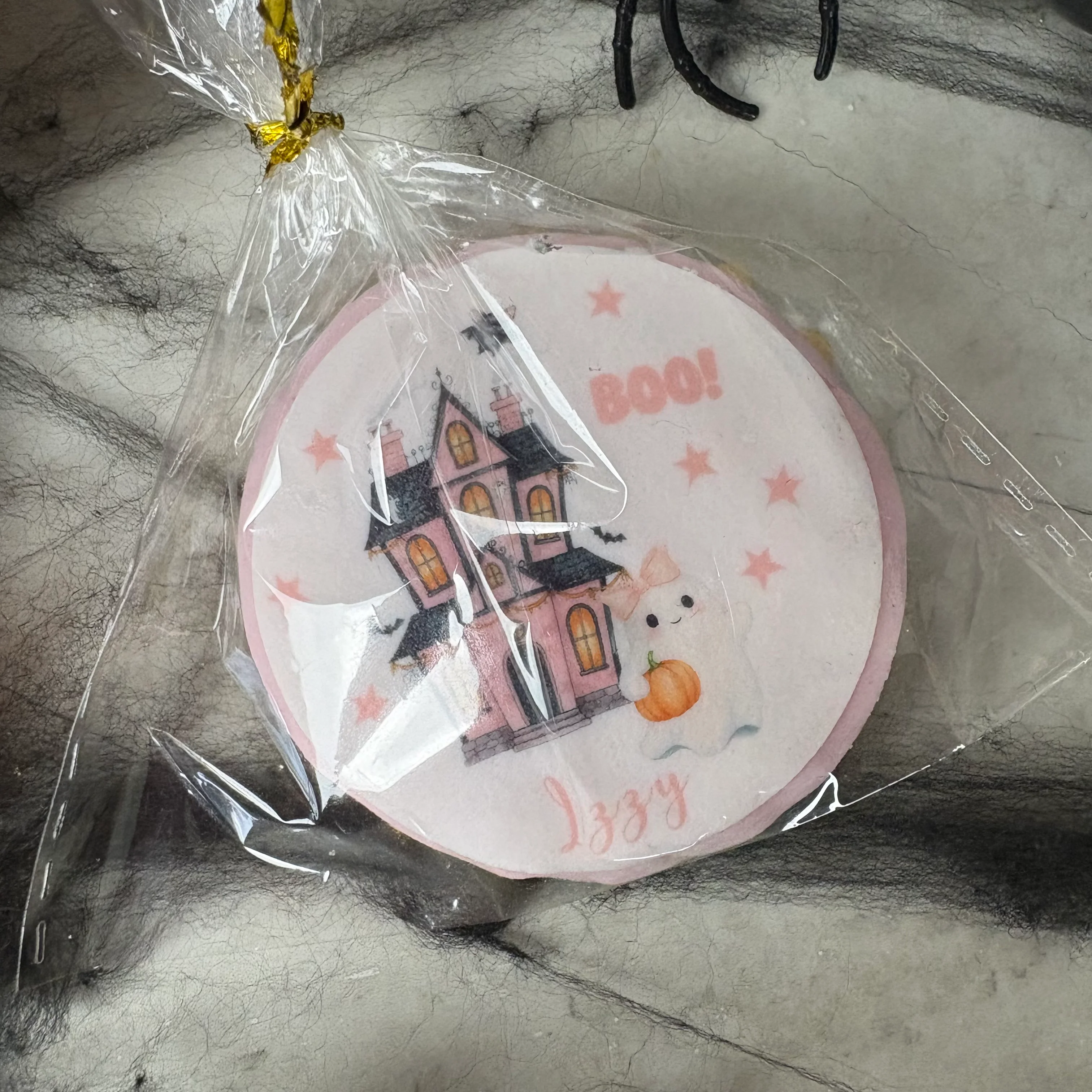 Personalised Halloween Pink Haunted House Biscuit - Image 2