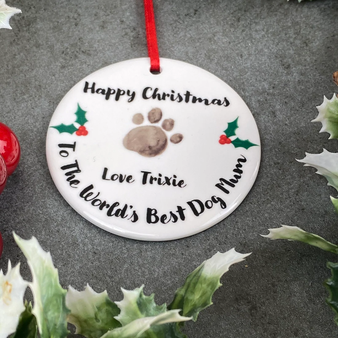 Personalised Happy Christmas World's Best Dog Mum Hanging Decoration - Image 5