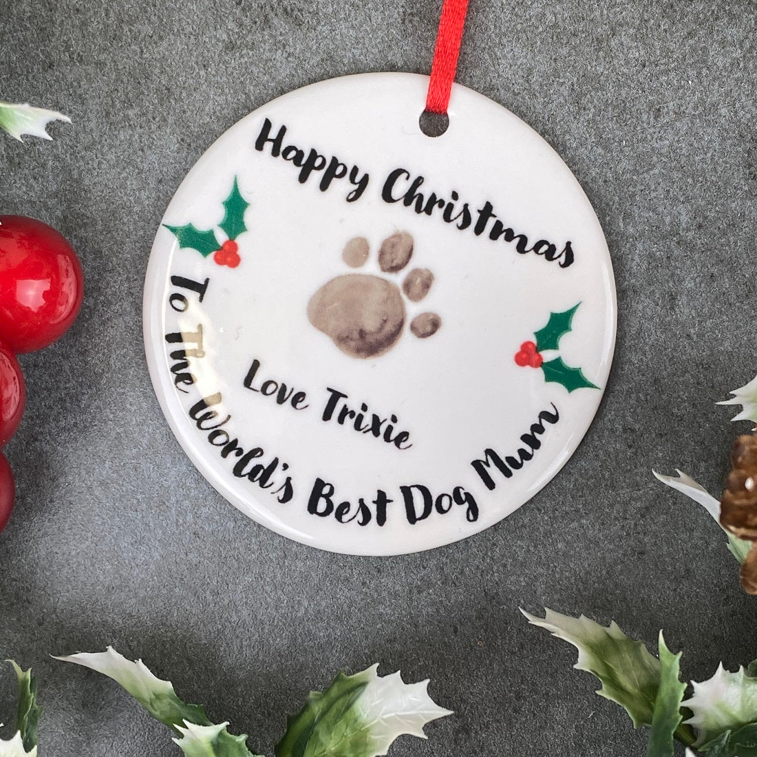 Personalised Happy Christmas World's Best Dog Mum Hanging Decoration - Image 8