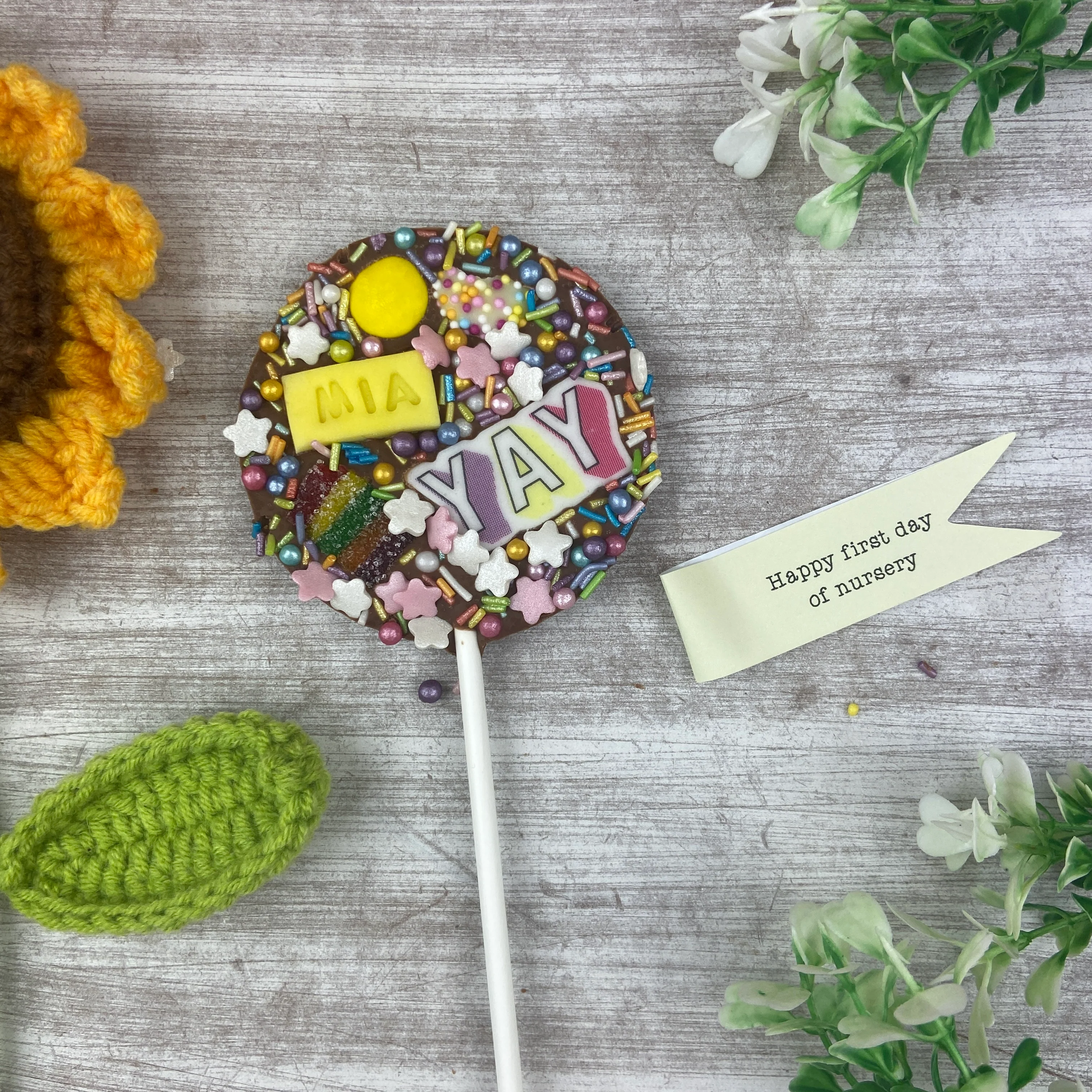 Personalised Happy First Day Of Nursery Belgian Chocolate Lollipop