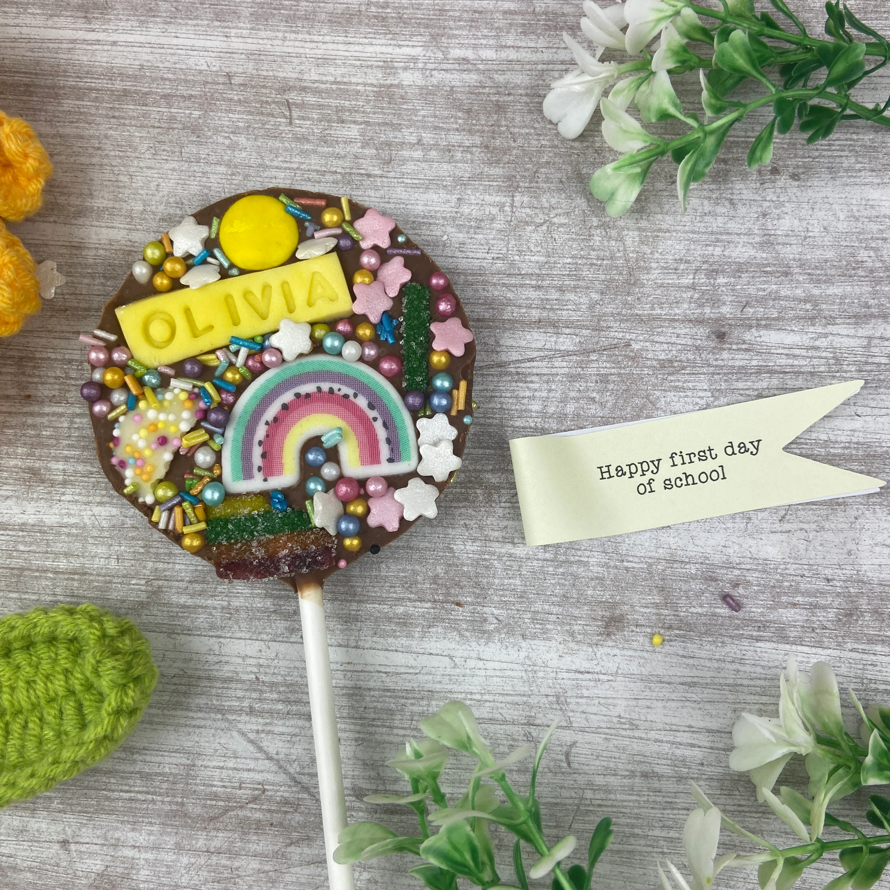 Personalised Happy First Day Of School Belgian Chocolate Lollipop