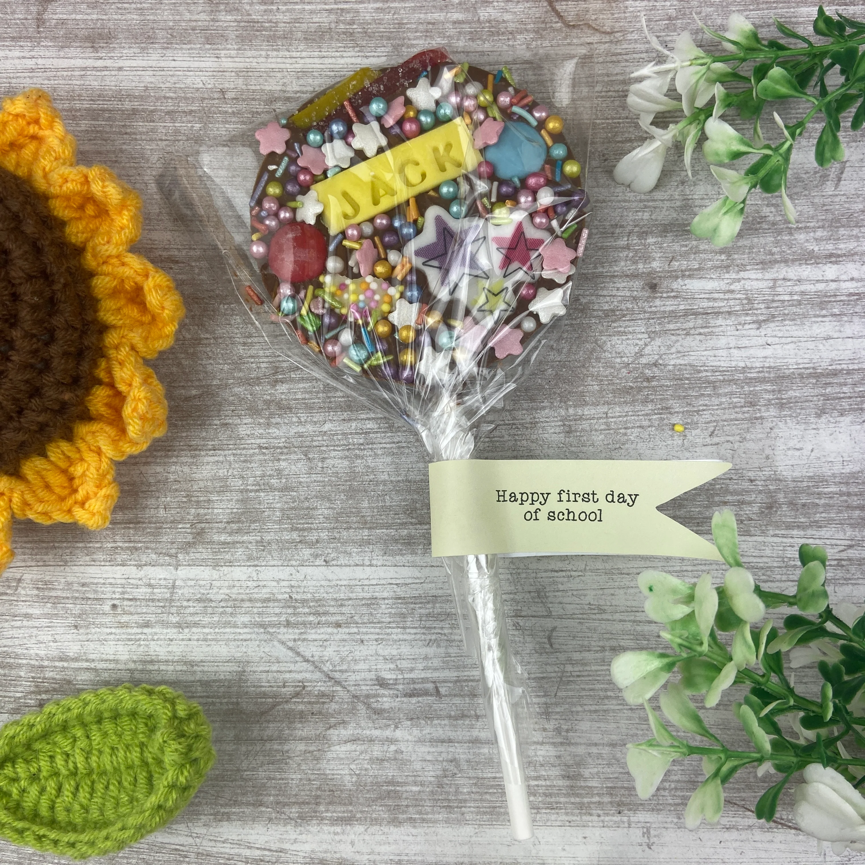 Personalised Happy First Day Of School Belgian Chocolate Lollipop - Image 3