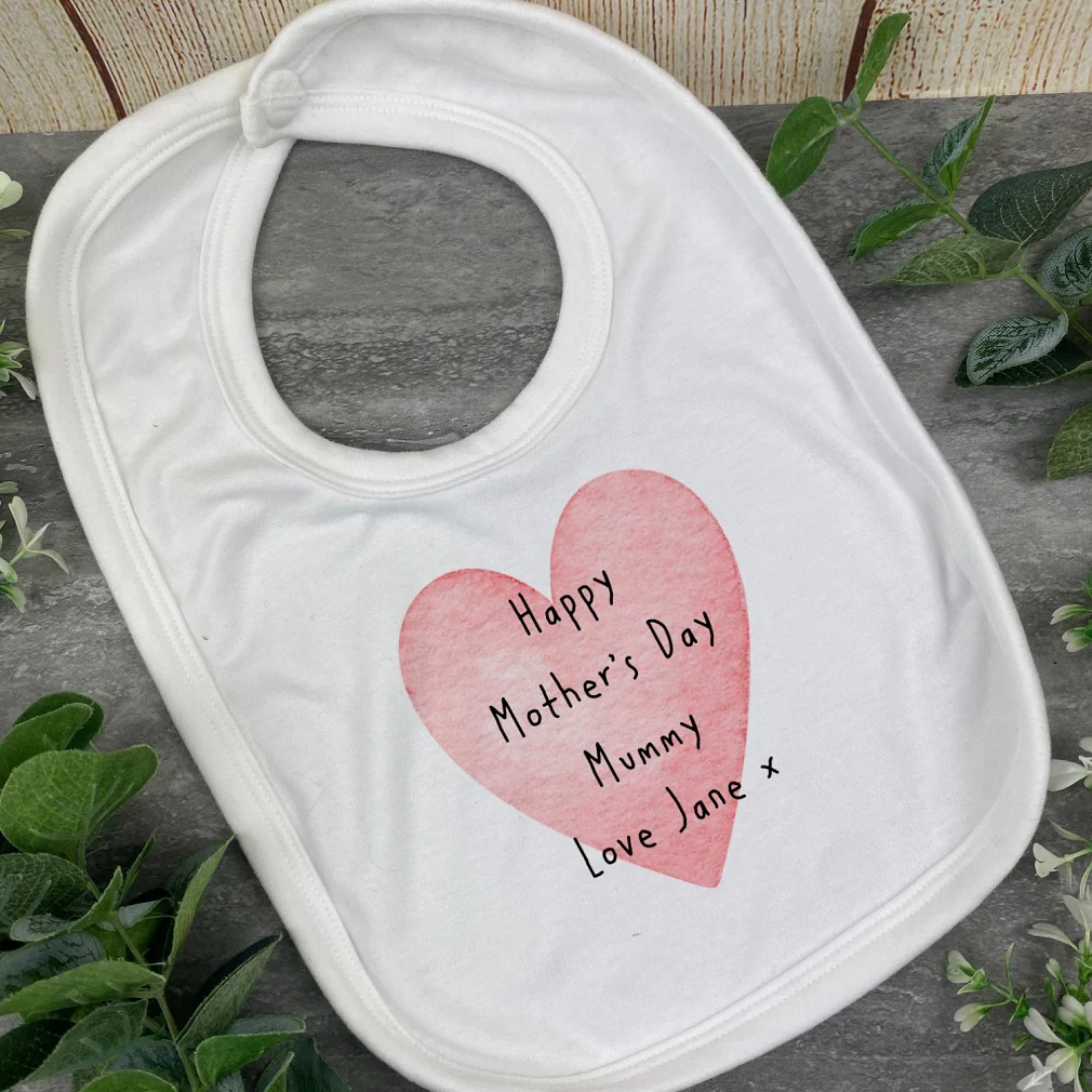 Personalised Happy Mothers Day Love Heart Baby Vest and Bib - Image 6