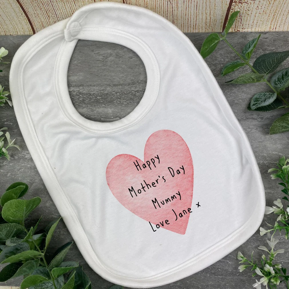 Personalised Happy Mothers Day Love Heart Baby Vest and Bib - Image 9