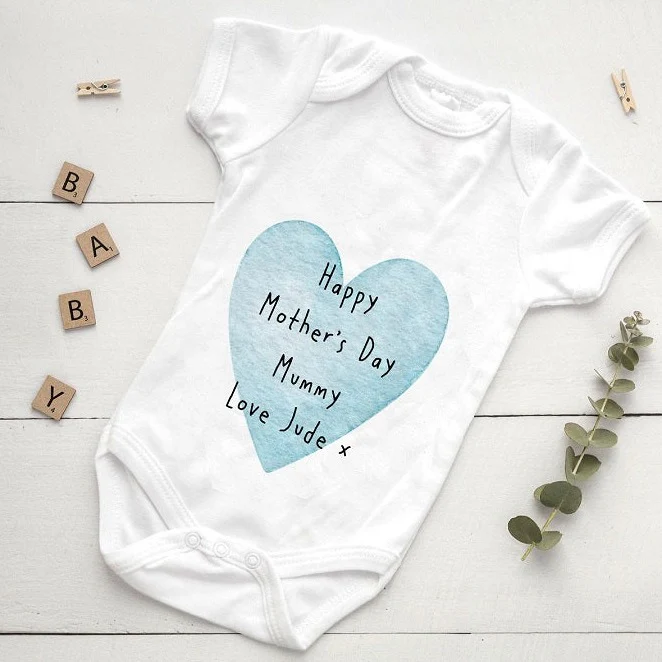 Personalised Happy Mothers Day Love Heart Baby Vest and Bib