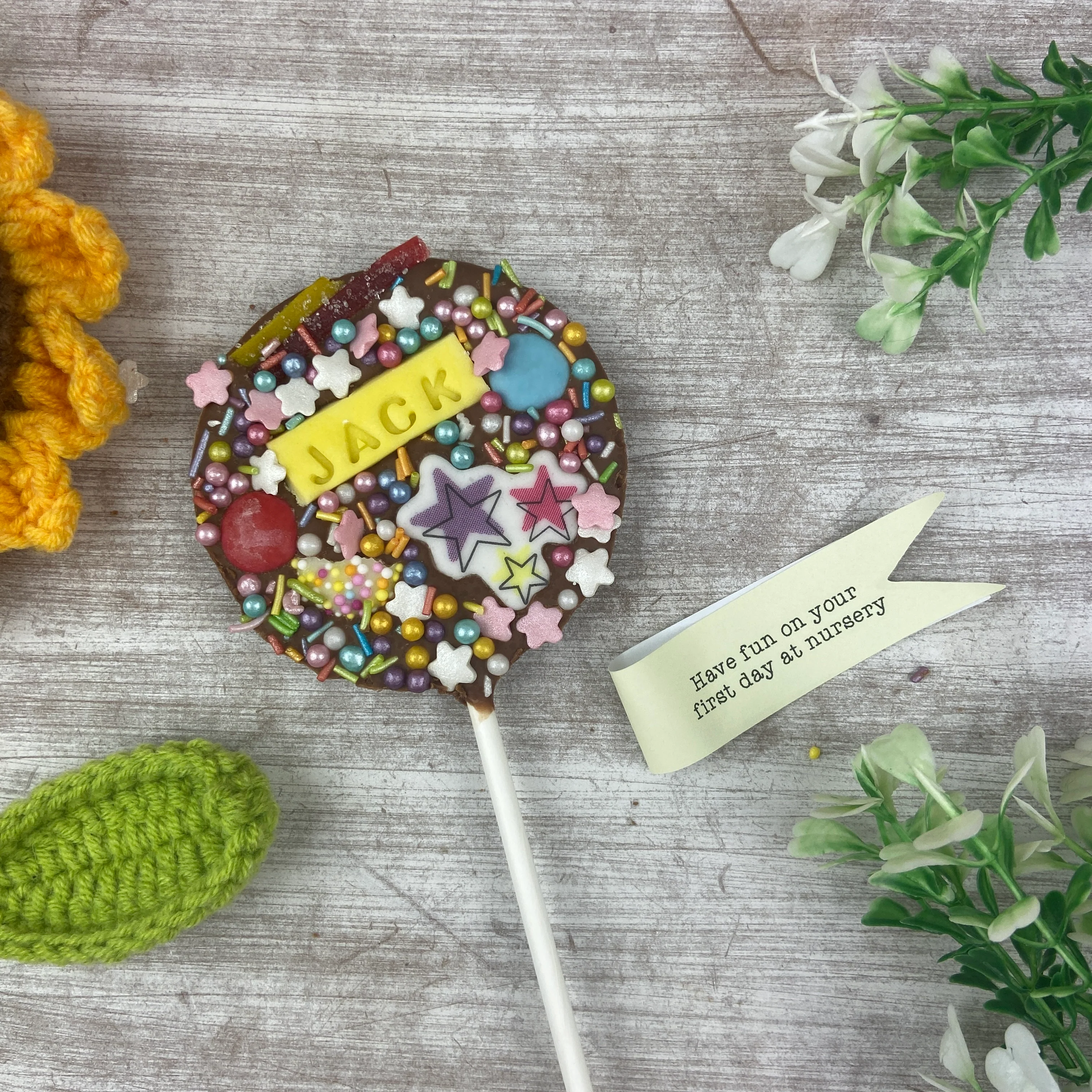 Personalised Have Fun On Your First Day At Nursery Belgian Chocolate Lollipop - Image 6