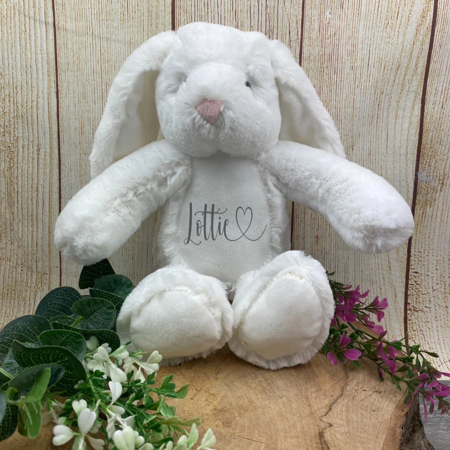 Personalised Heart Name Teddy - Grey Bunny - Image 4