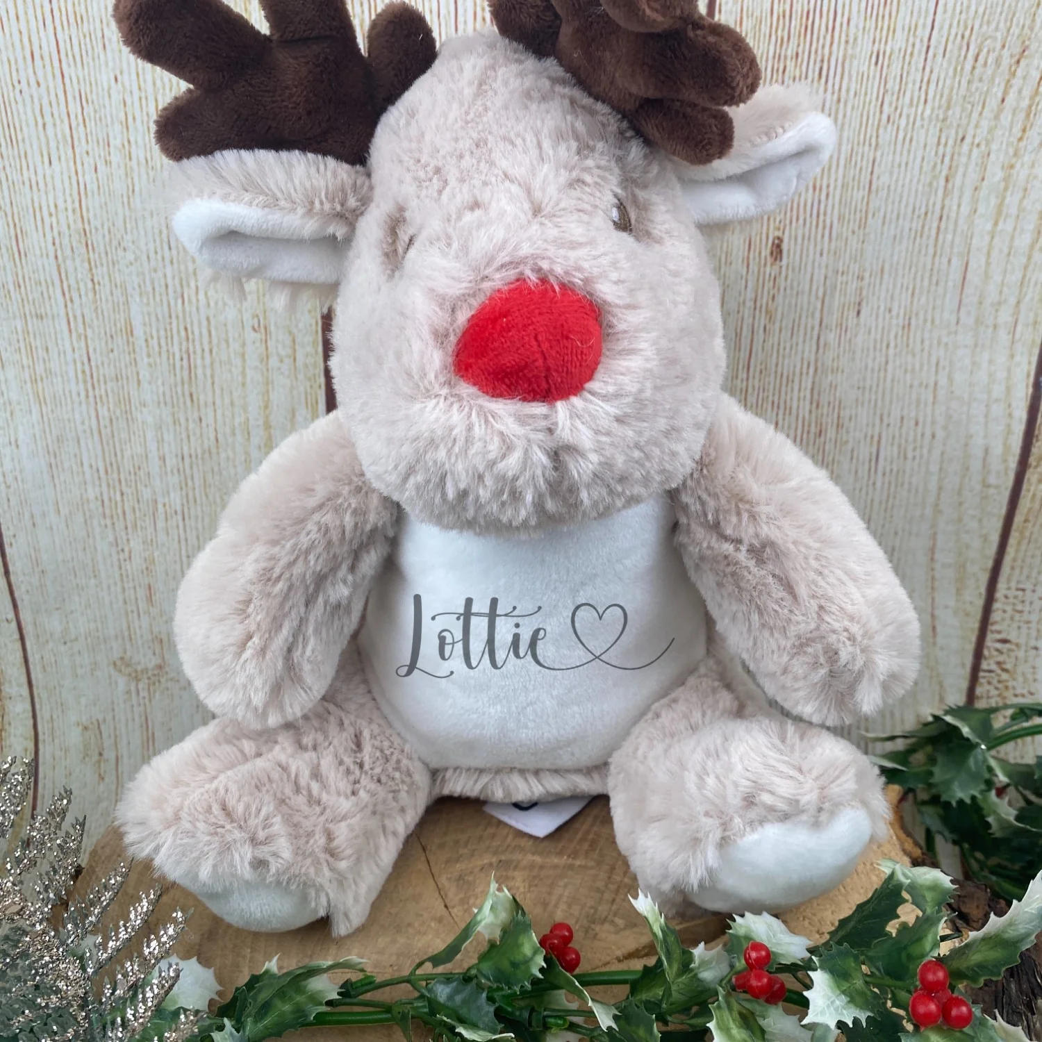 Personalised Heart Name Teddy - Reindeer - Image 3