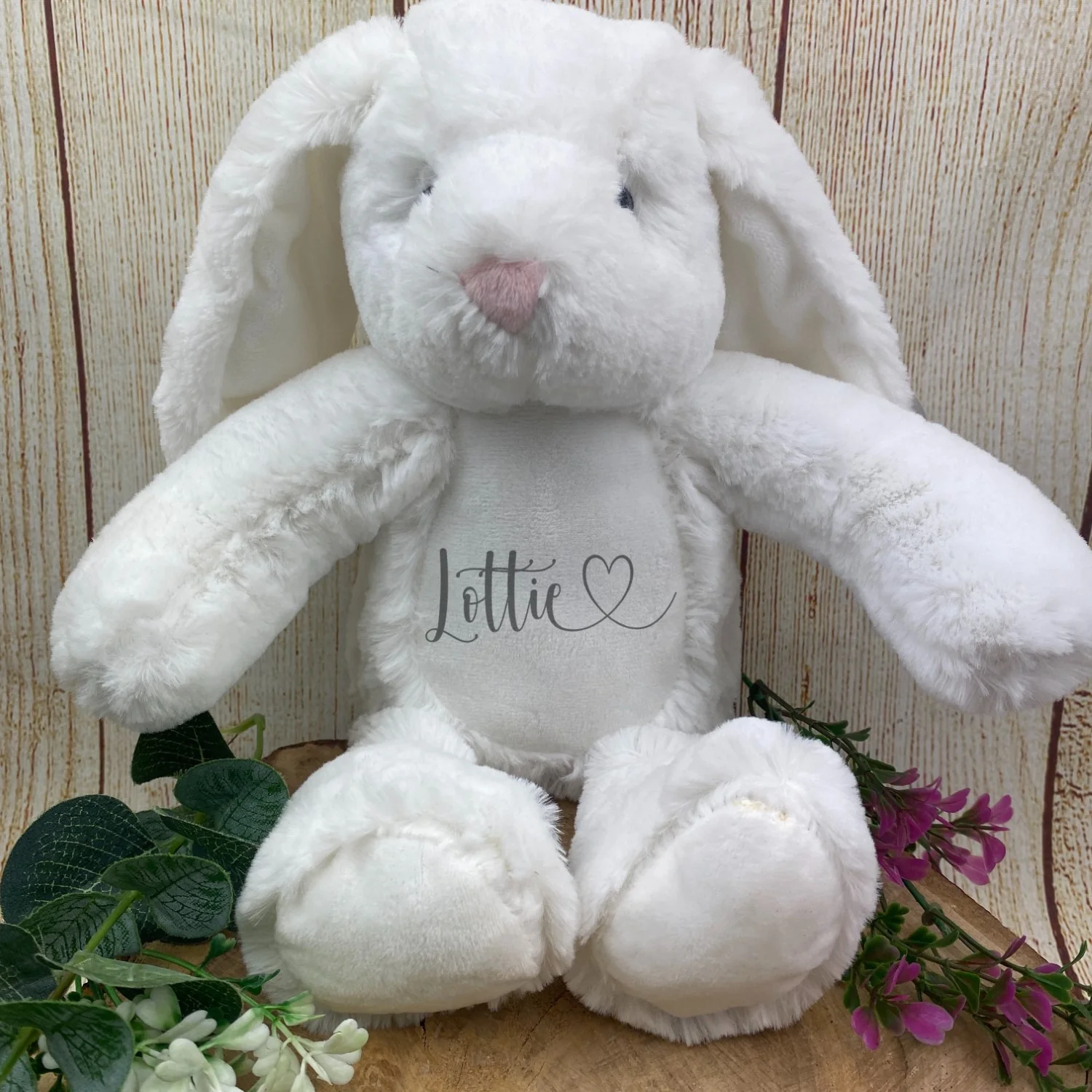 Personalised Heart Name teddy - White Bunny - Image 3