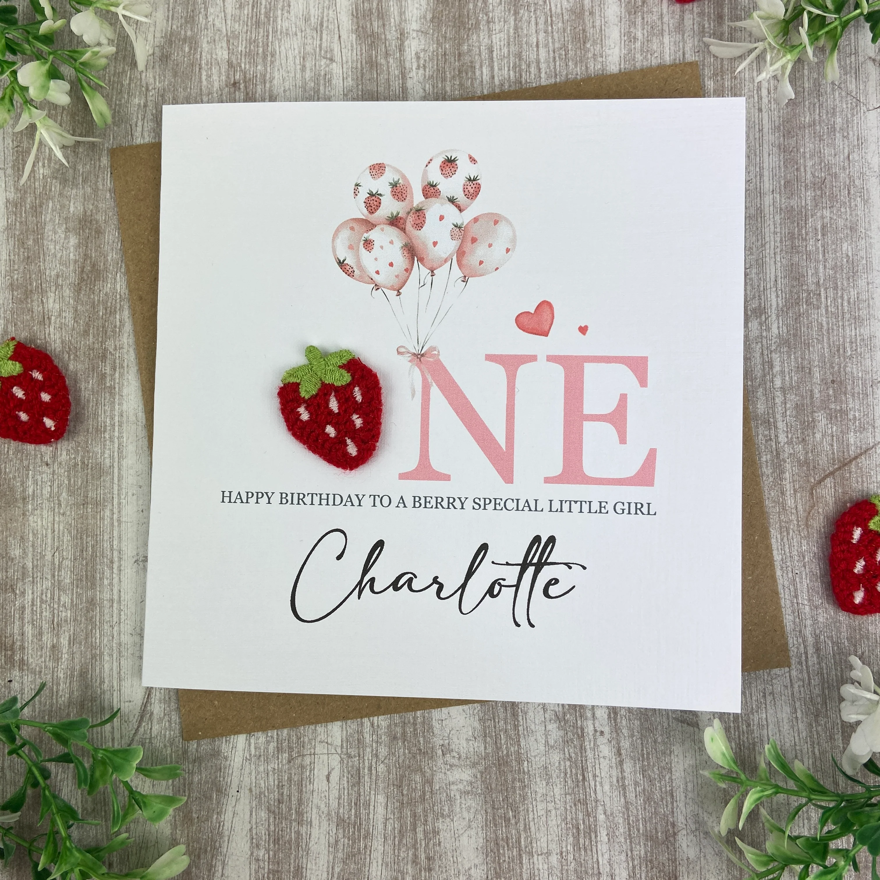 Personalised Strawberry 1st Birthday Card