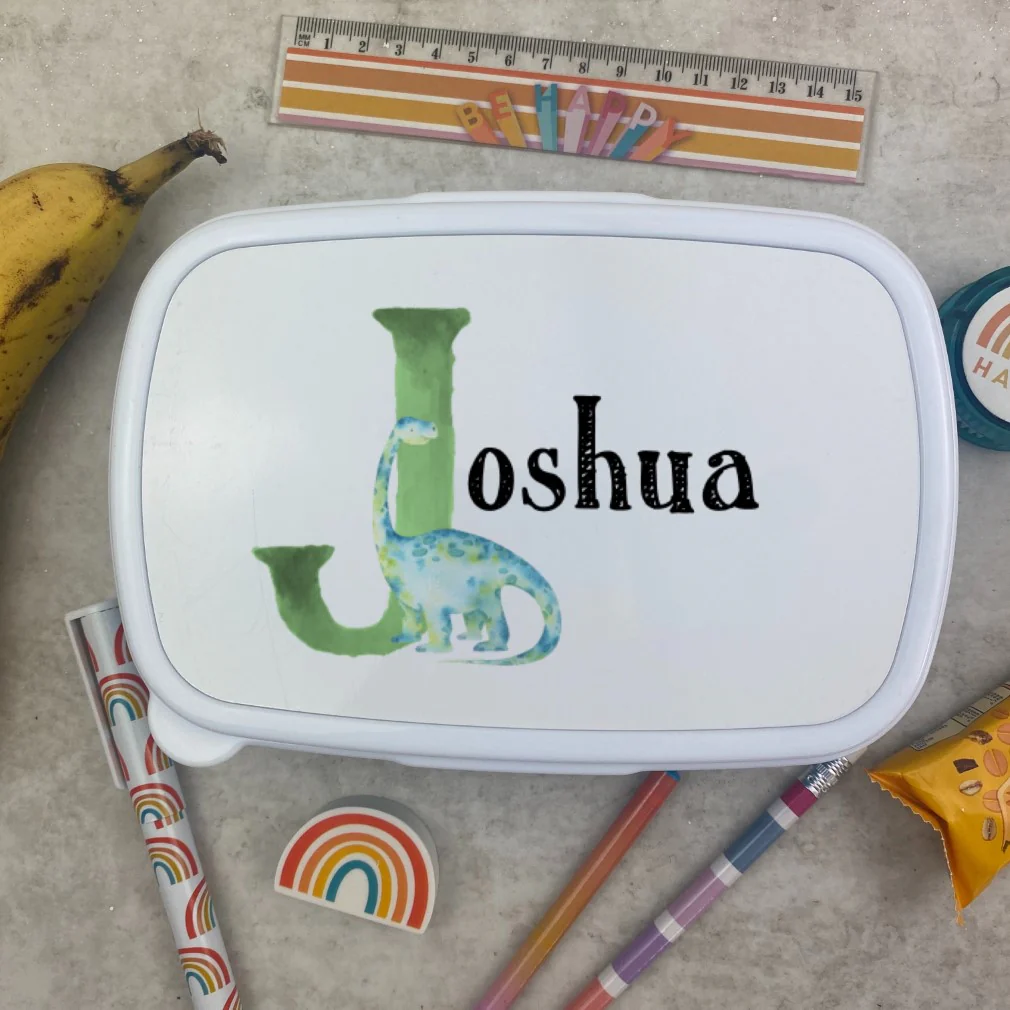 Personalised Initial Dinosaur Lunch Box - Blue