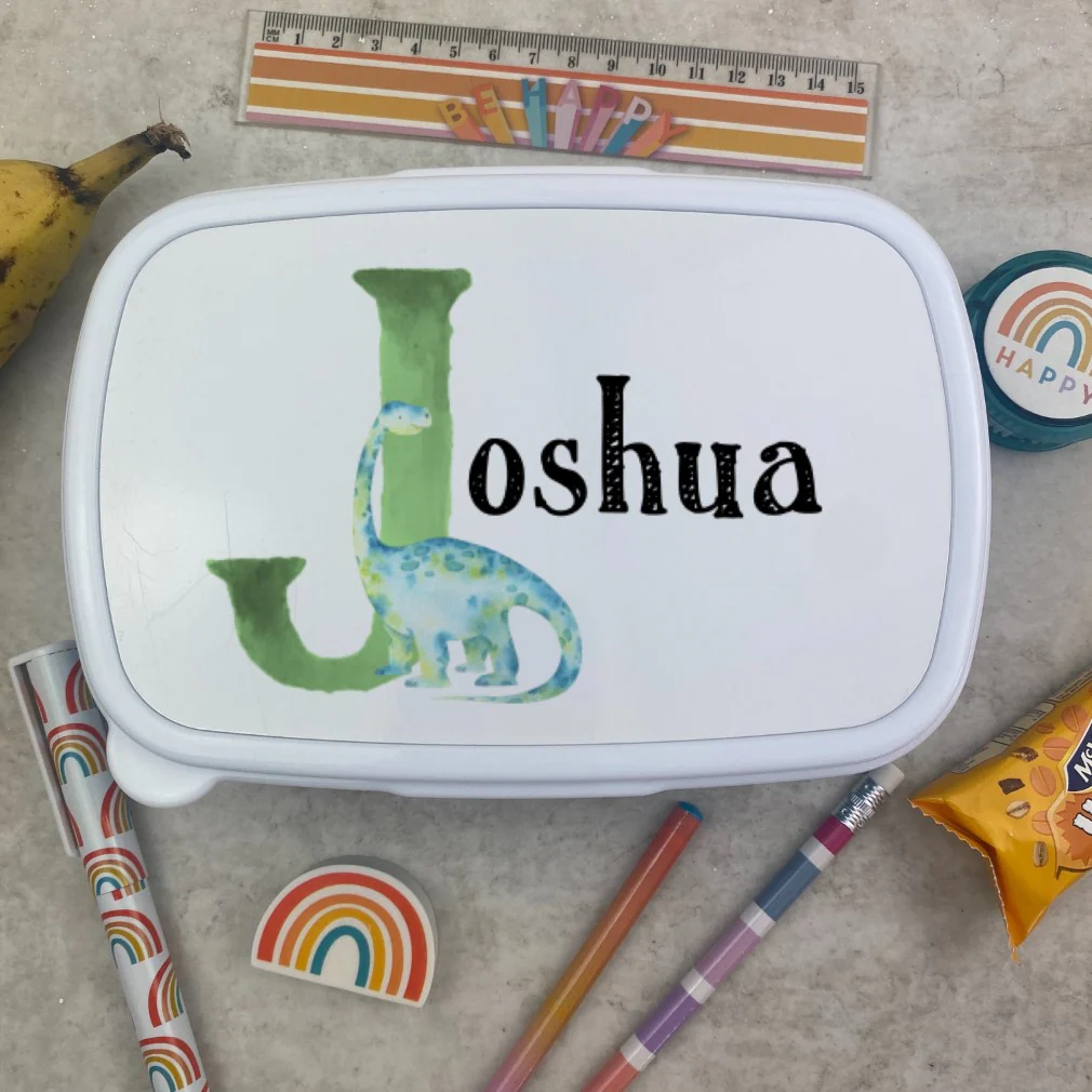 Personalised Initial Dinosaur Lunch Box - Blue - Image 3