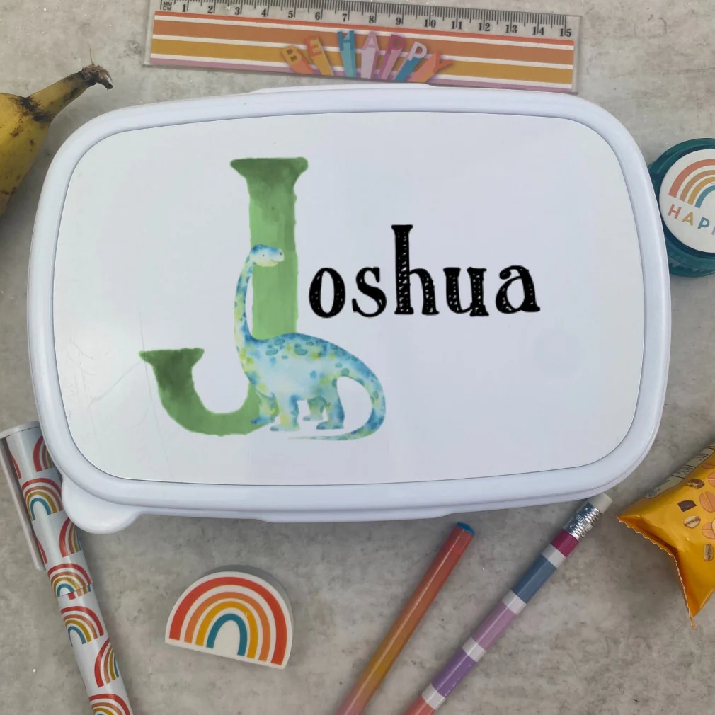 Personalised Initial Dinosaur Lunch Box - Blue - Image 6