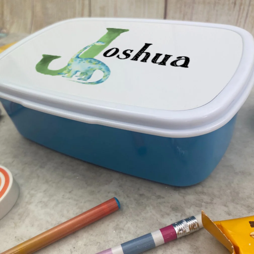 Personalised Initial Dinosaur Lunch Box - Blue - Image 8