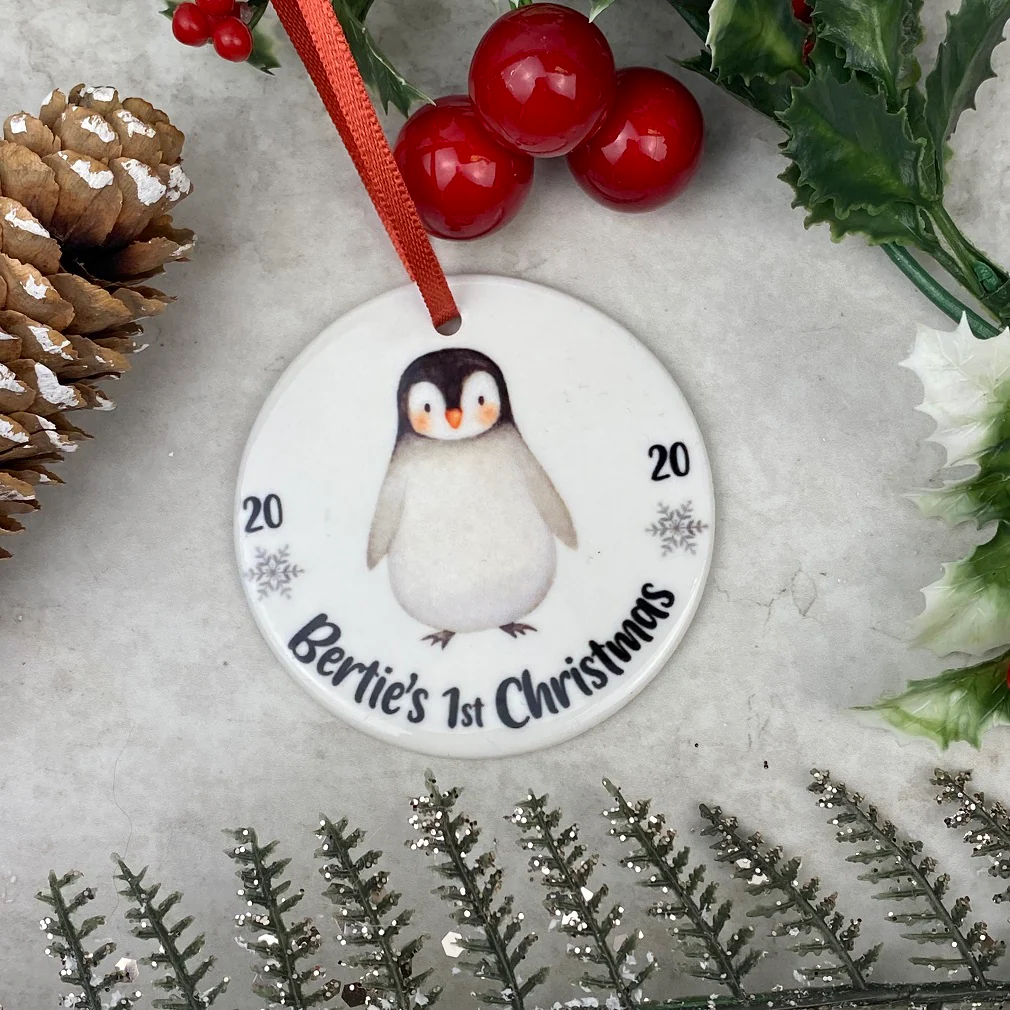 Personalised Penguin 1st Christmas Hanging Decoration - Image 3