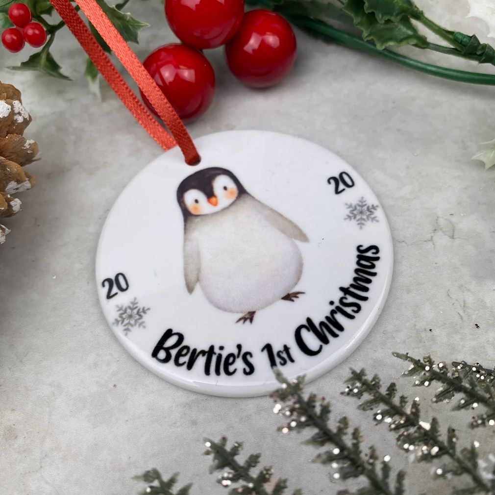 Personalised Penguin 1st Christmas Hanging Decoration - Image 6
