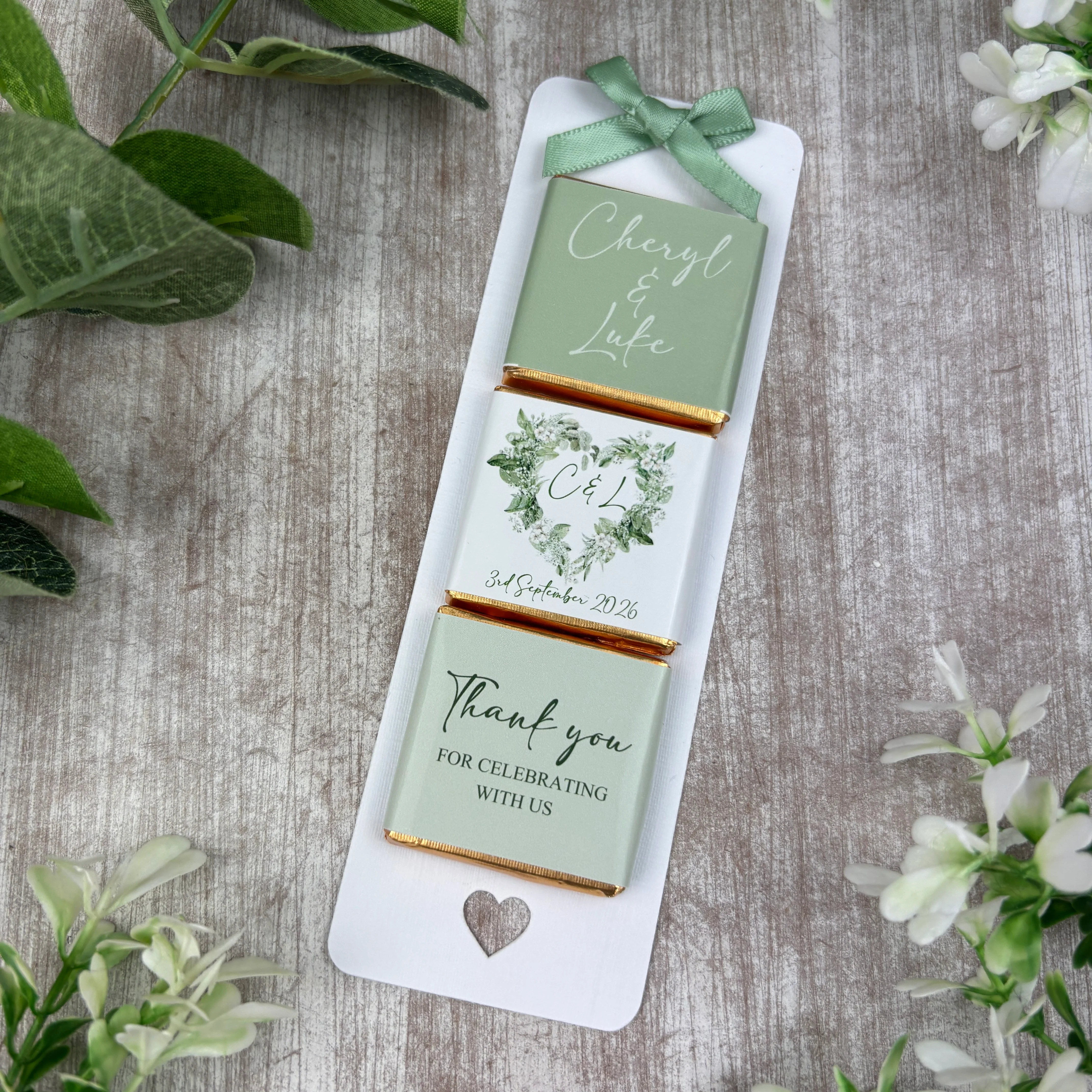 Personalised Sage Green Botanical Wedding Favours