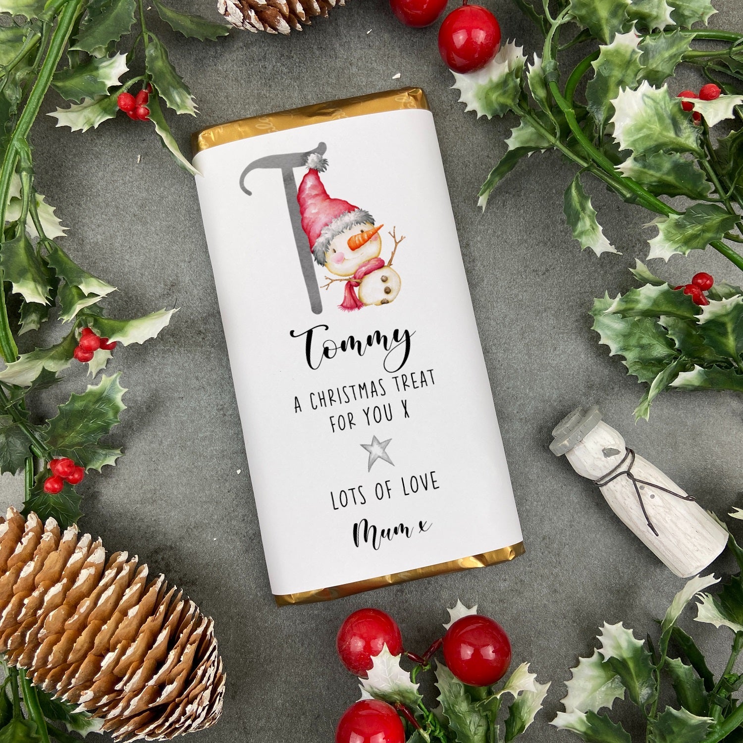 Personalised Snow Boy Initial Christmas Chocolate Bar - Image 2