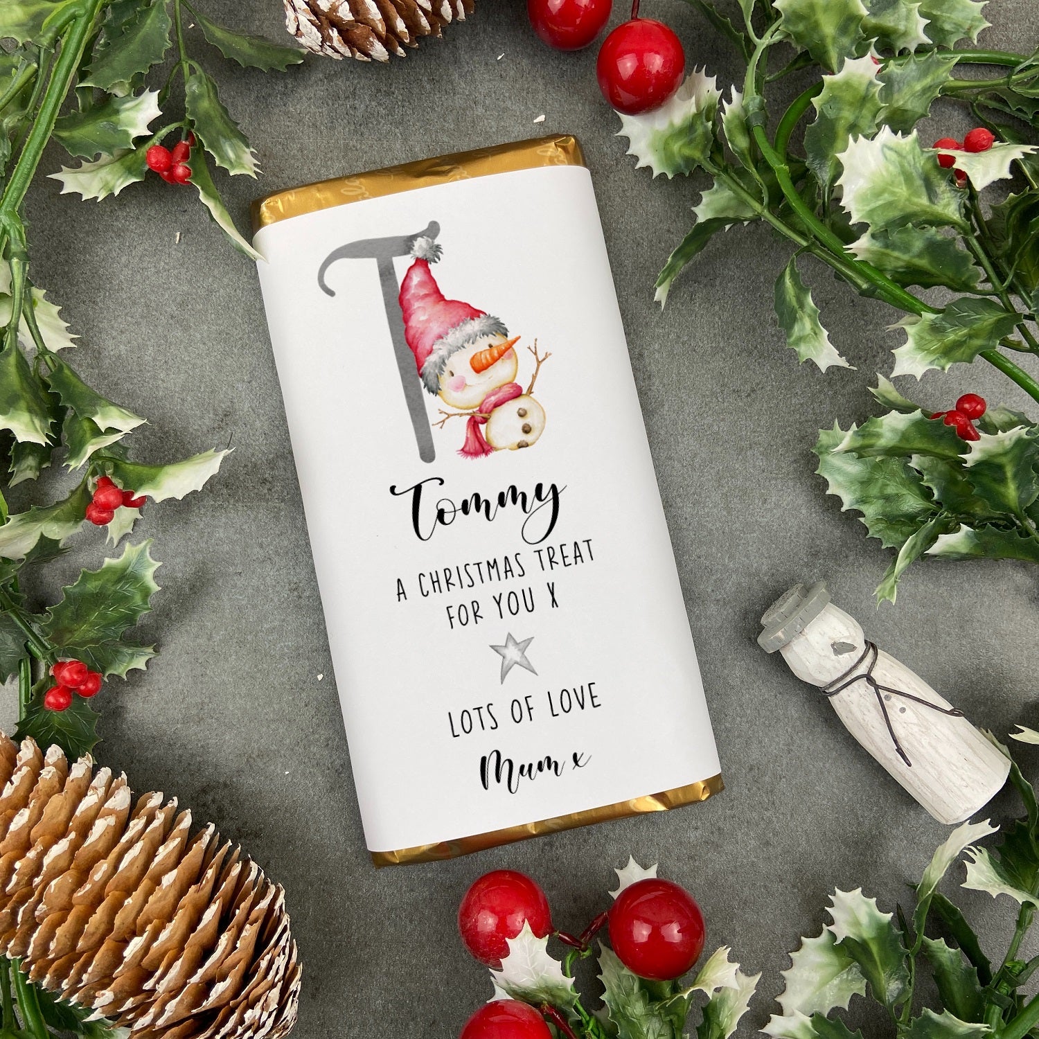 Personalised Snow Boy Initial Christmas Chocolate Bar - Image 9