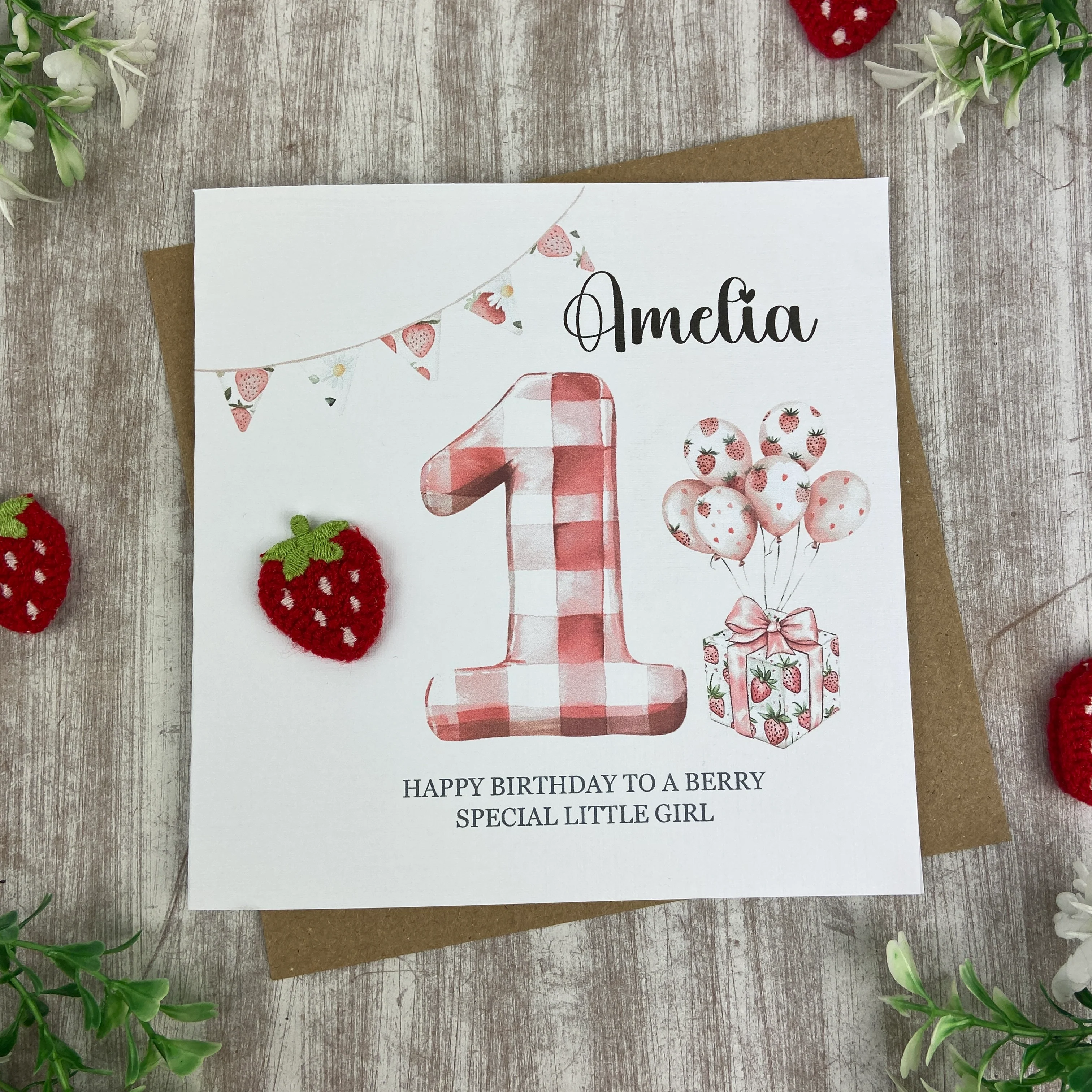 Personalised Strawberry Gingham 1st Birthday Card - Image 9