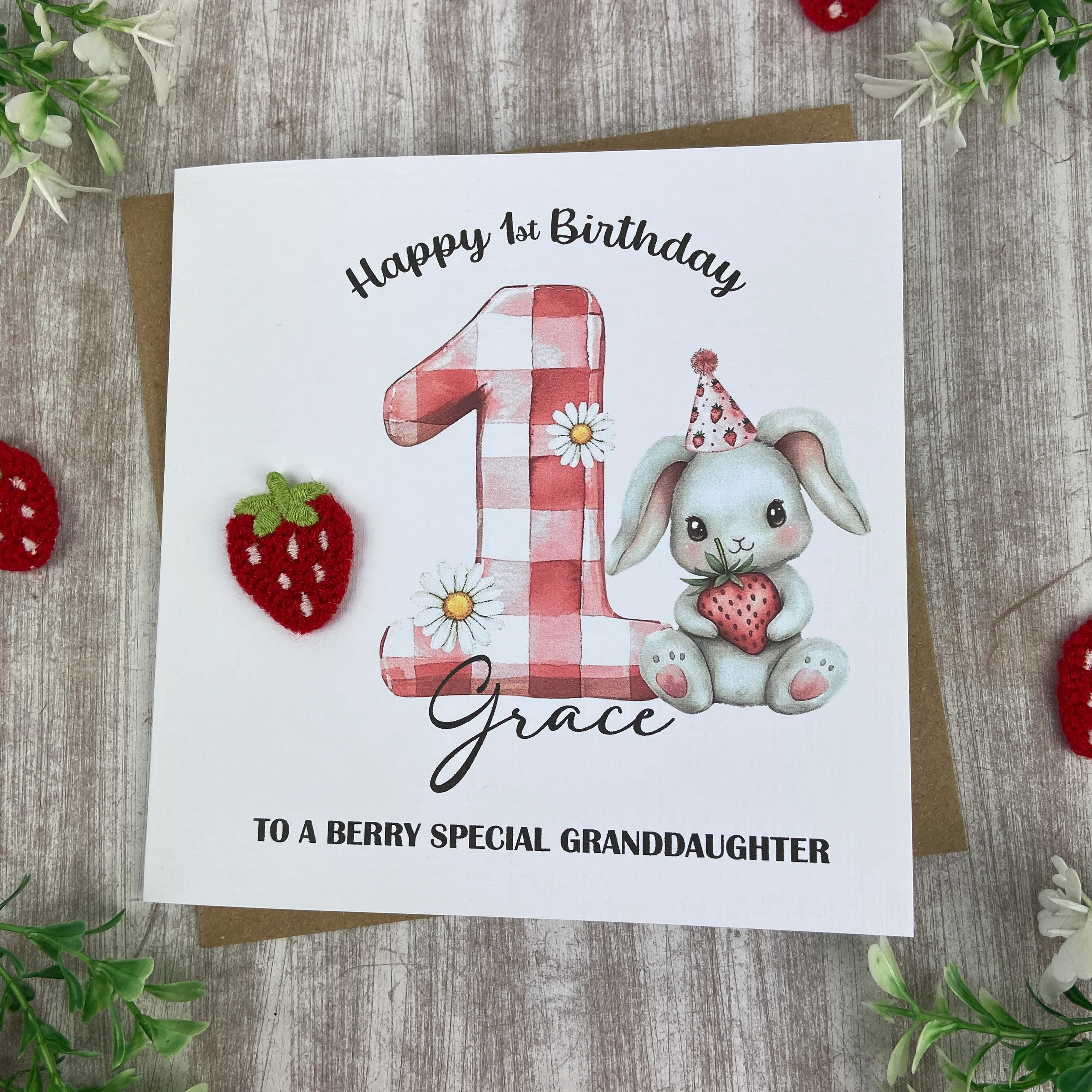 Personalised Strawberry Bunny 1st Birthday Card - Image 10