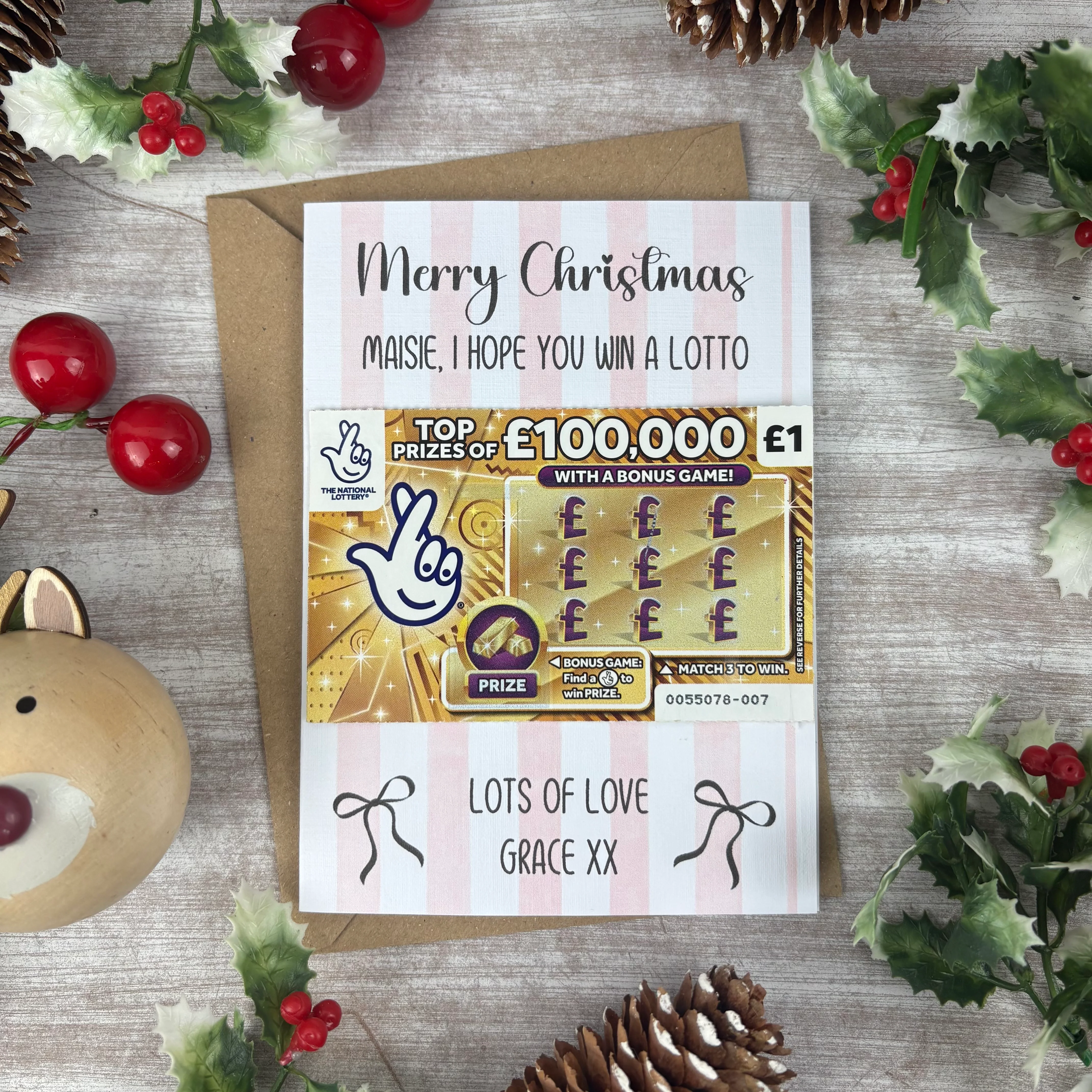 Personalised Striped Merry Christmas Scratch Card - I Hope You Win A Lotto
