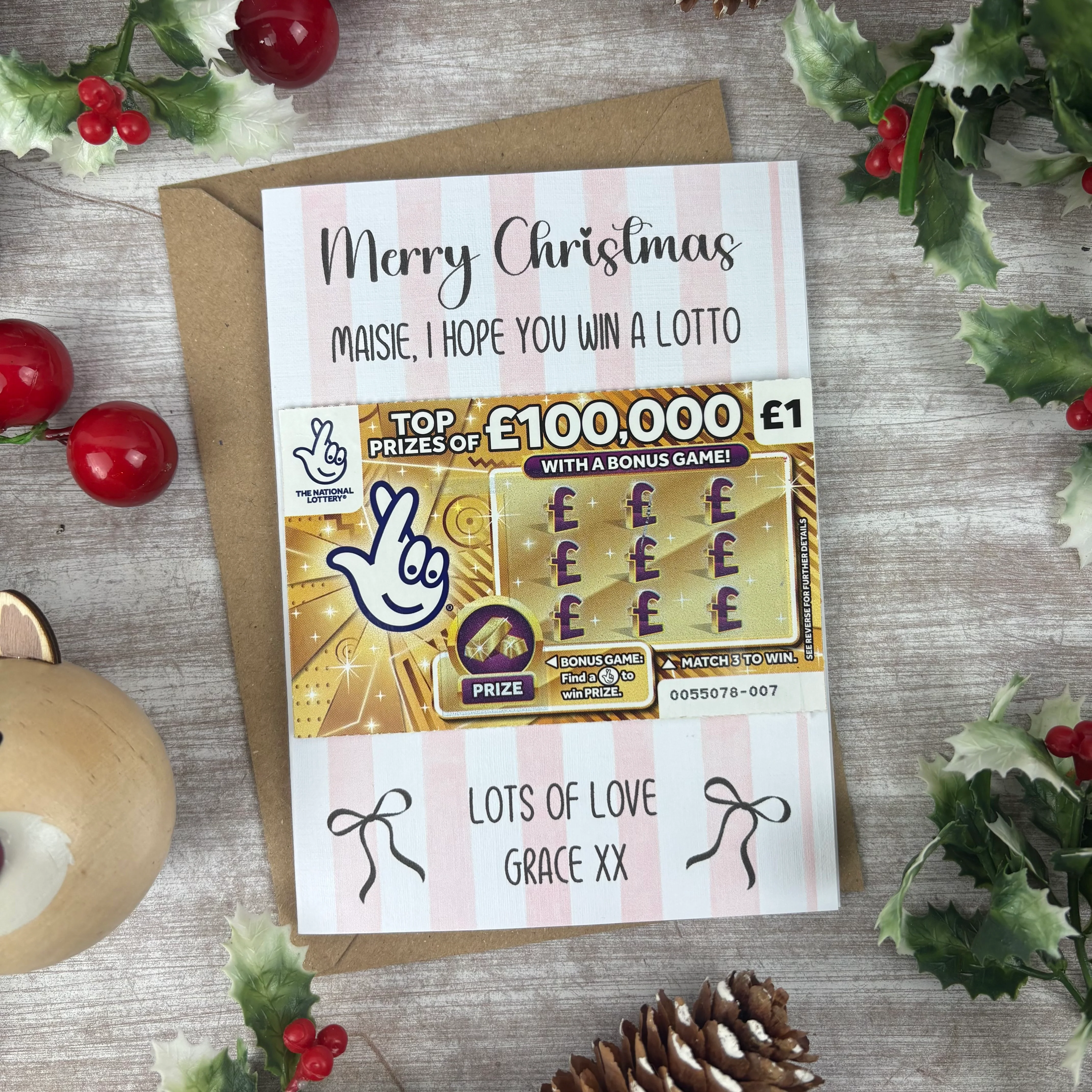Personalised Striped Merry Christmas Scratch Card - I Hope You Win A Lotto - Image 5