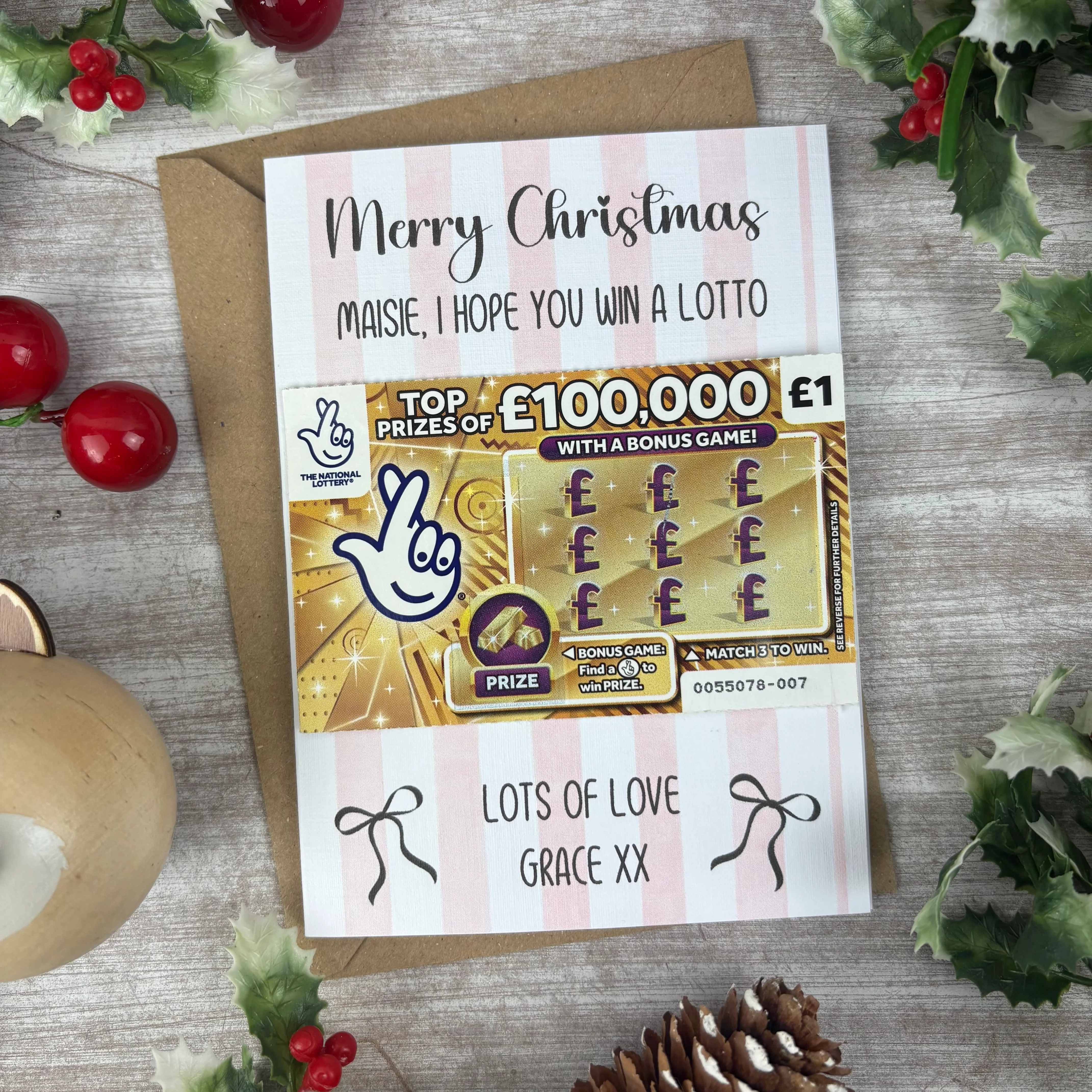 Personalised Striped Merry Christmas Scratch Card - I Hope You Win A Lotto - Image 6