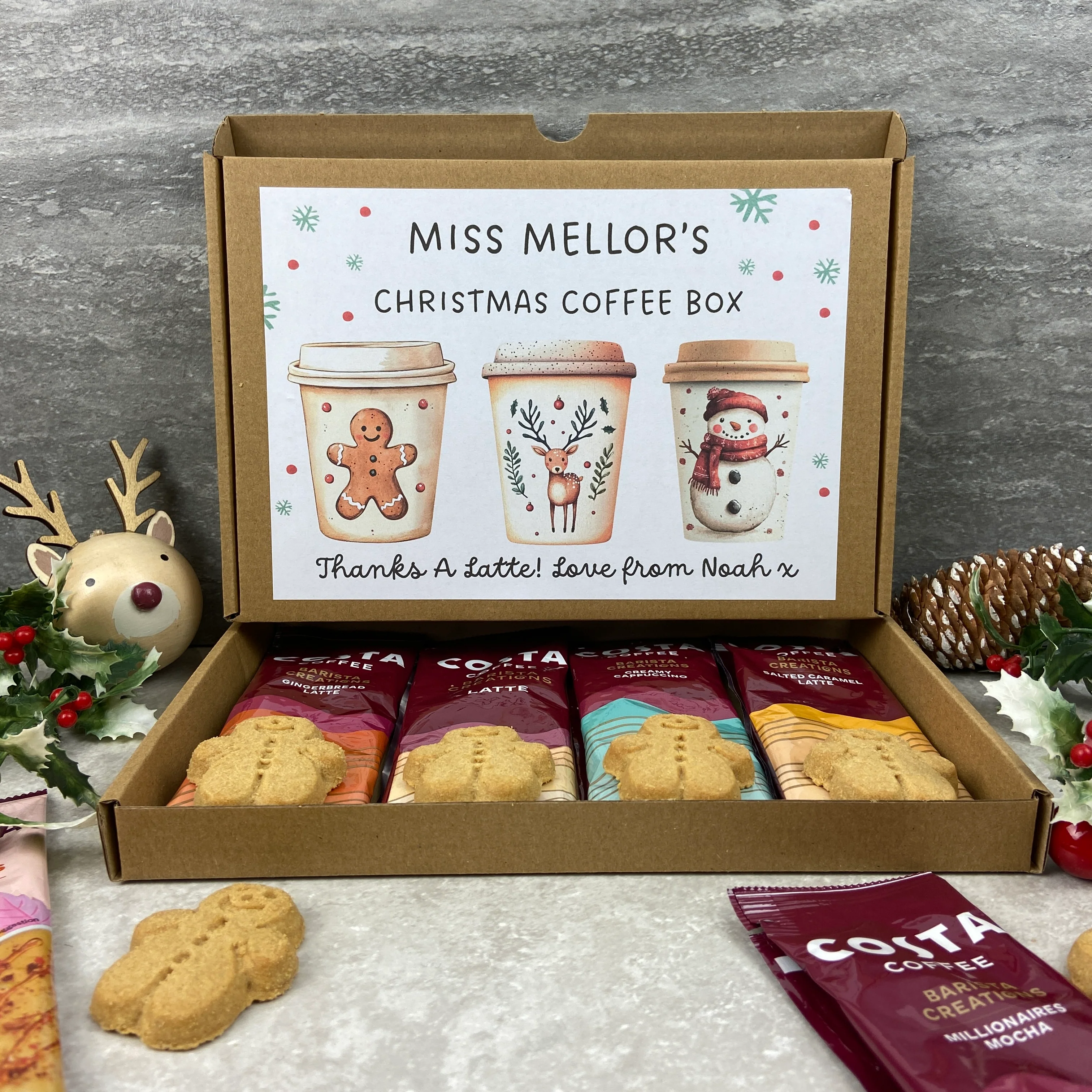 Personalised Teacher Christmas Coffee Gift Box – Costa Coffee Sachets & Gingerbread Biscuits - Image 10