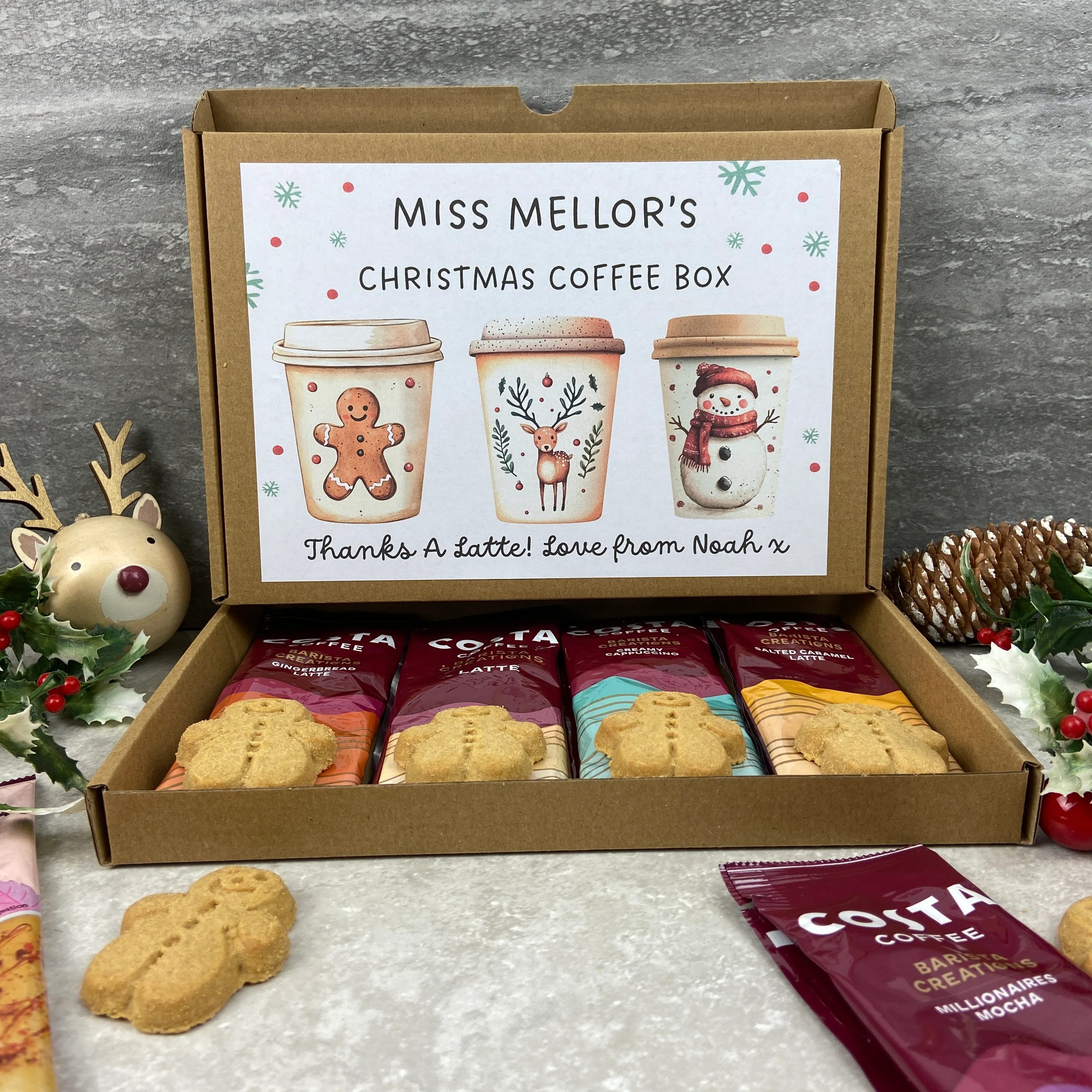 Personalised Teacher Christmas Coffee Gift Box – Costa Coffee Sachets & Gingerbread Biscuits - Image 11