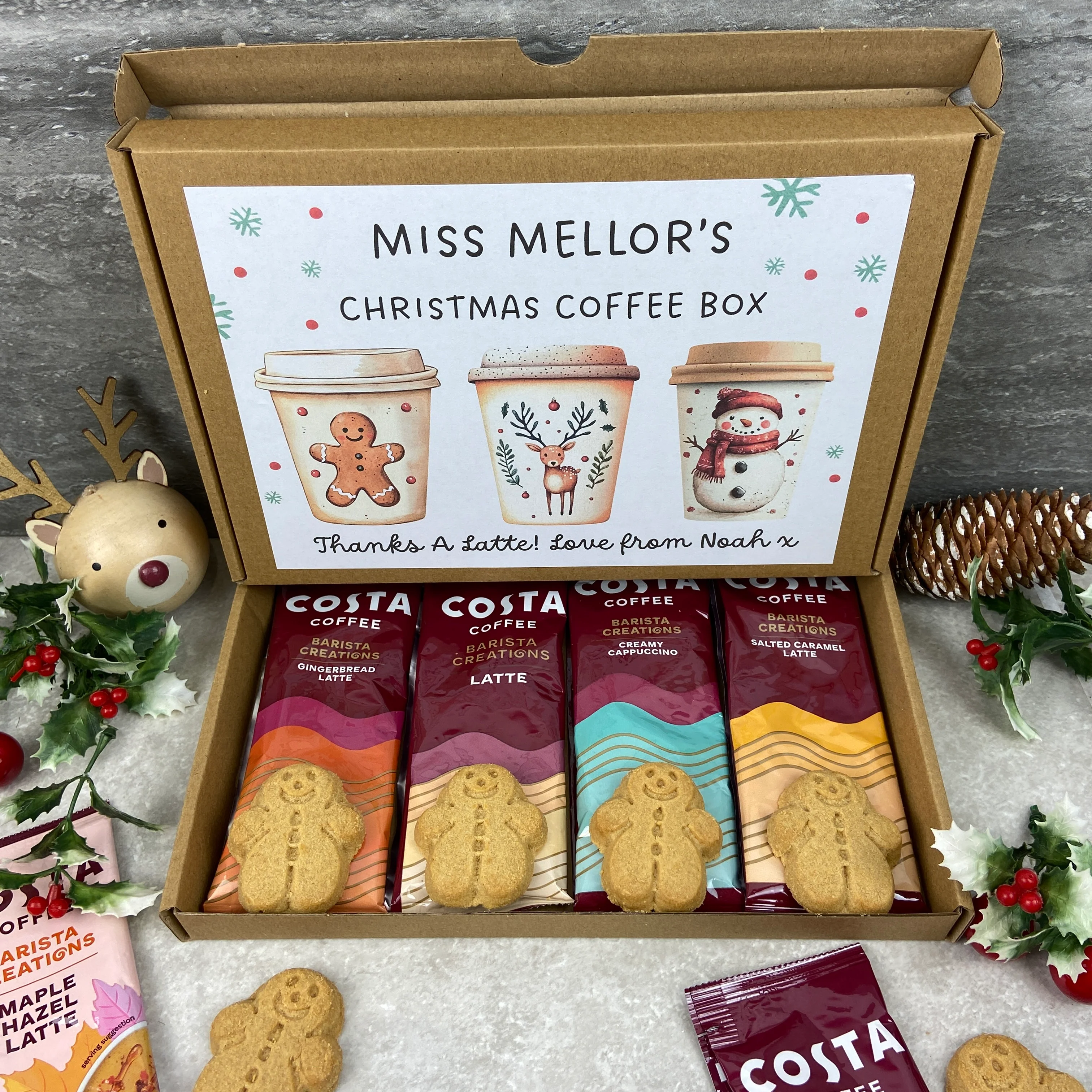 Personalised Teacher Christmas Coffee Gift Box – Costa Coffee Sachets & Gingerbread Biscuits - Image 9