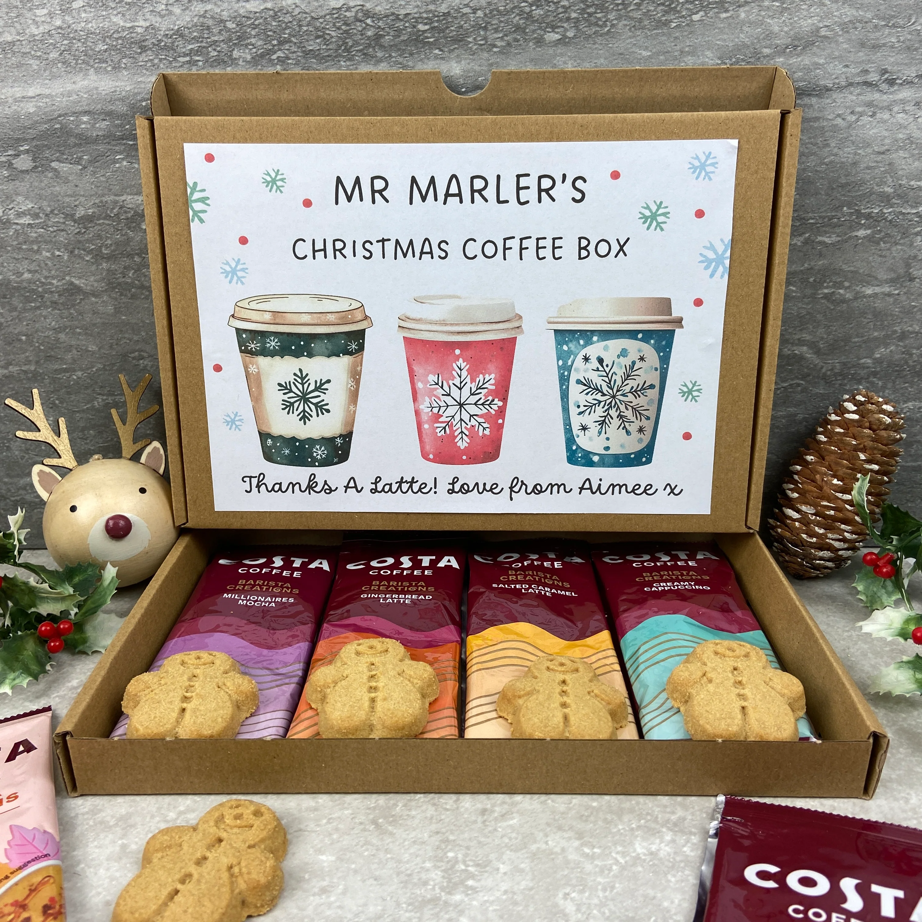 Personalised Teacher Christmas Coffee Letterbox Gift – Costa Coffee Sachets & Gingerbread Biscuits - Image 11