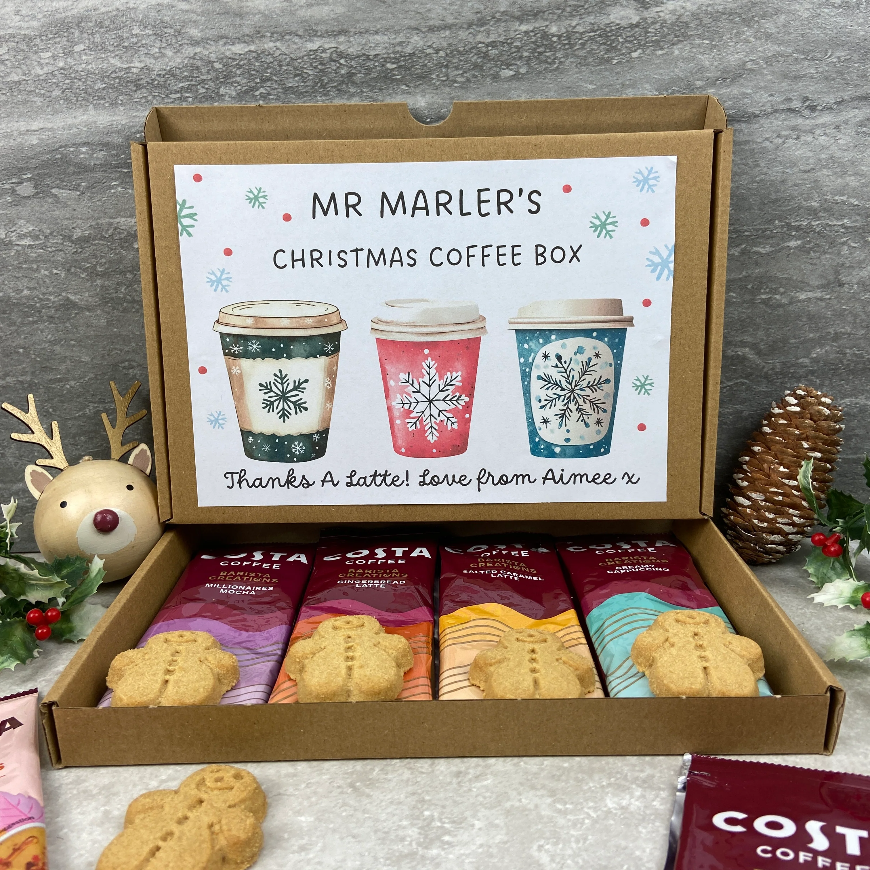 Personalised Teacher Christmas Coffee Letterbox Gift – Costa Coffee Sachets & Gingerbread Biscuits - Image 8