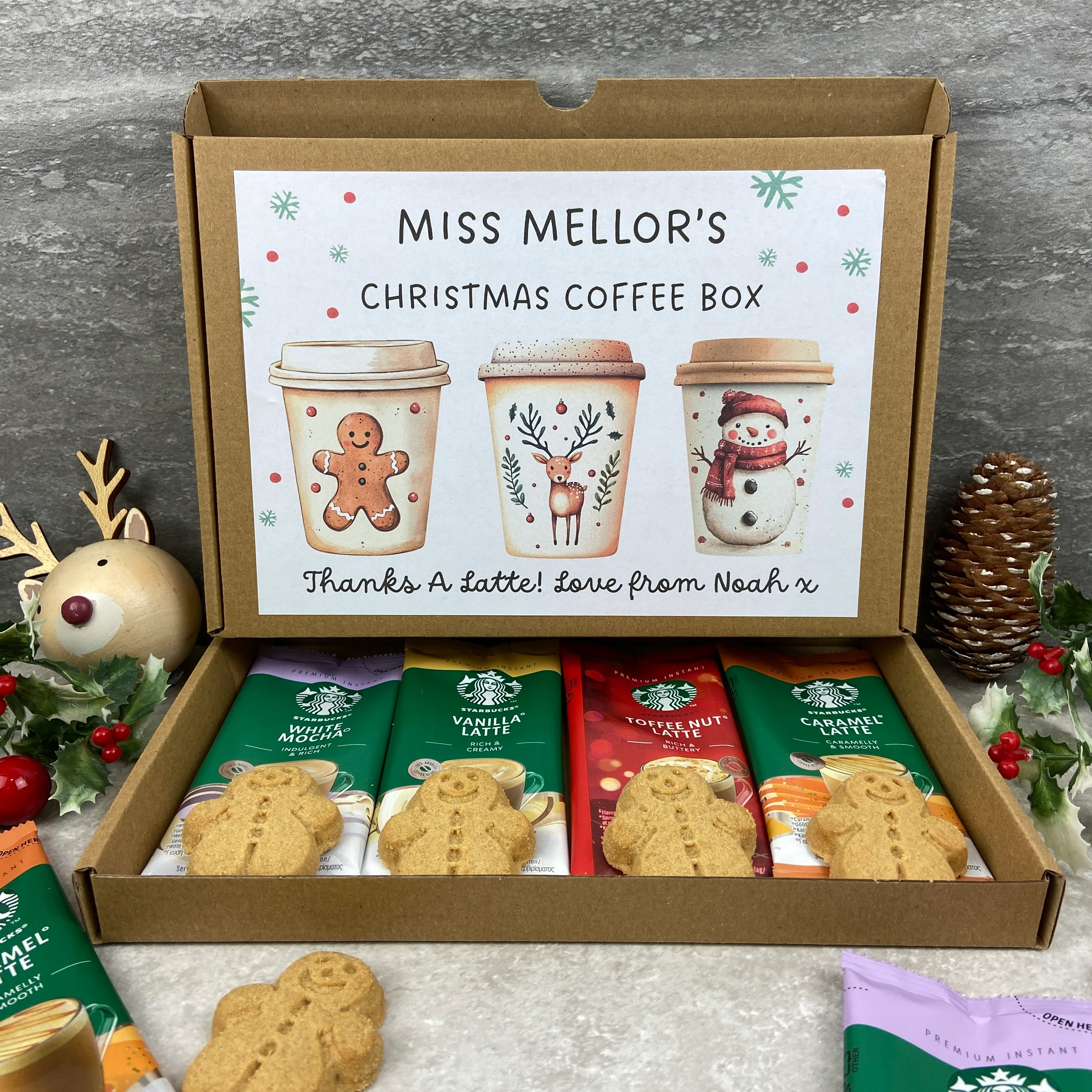 Personalised Teacher Christmas Coffee Gift Box – Starbucks Coffee Sachets & Gingerbread Biscuits - Image 8