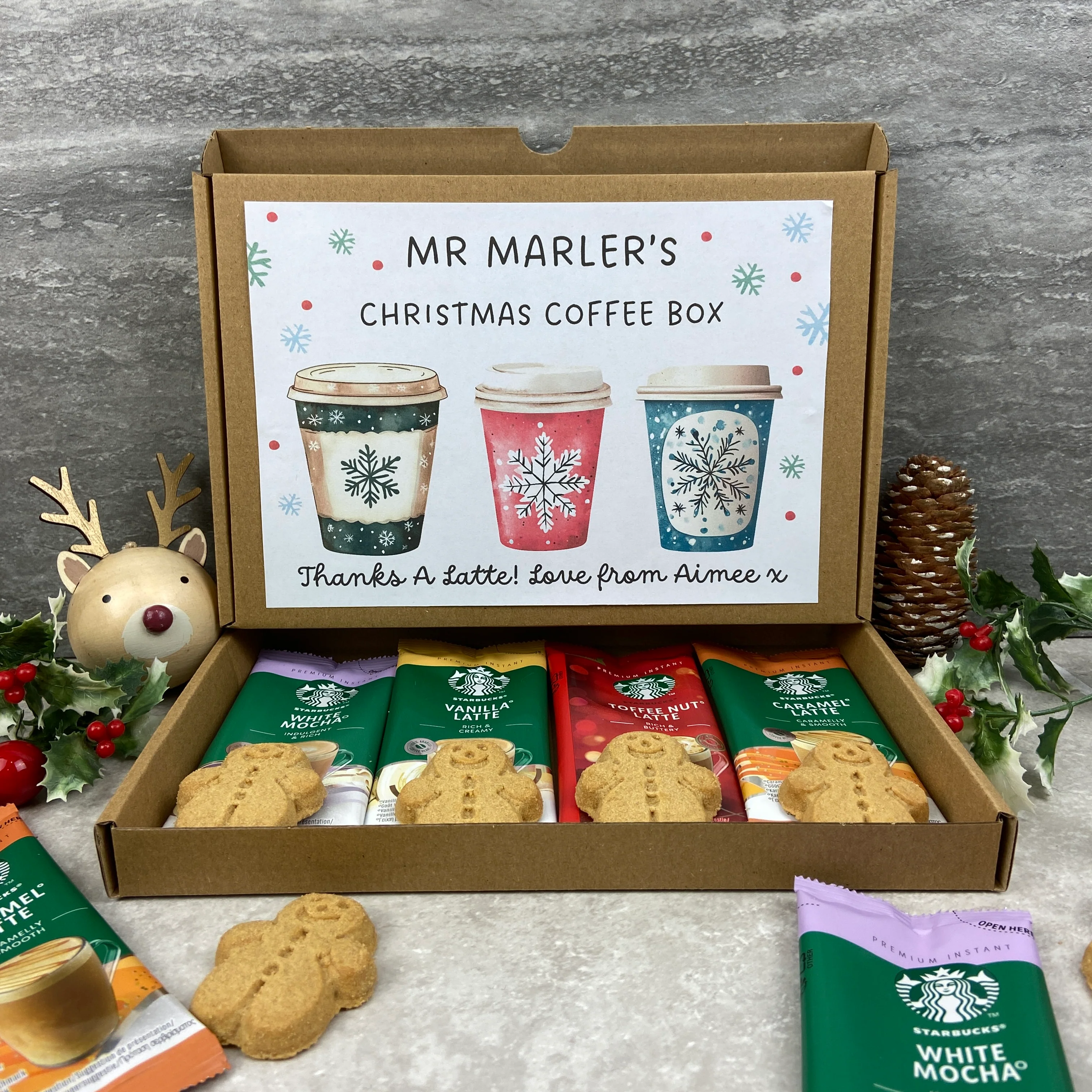 Personalised Teacher Christmas Coffee Letterbox Gift – Starbucks Coffee Sachets & Gingerbread Biscuits - Image 8