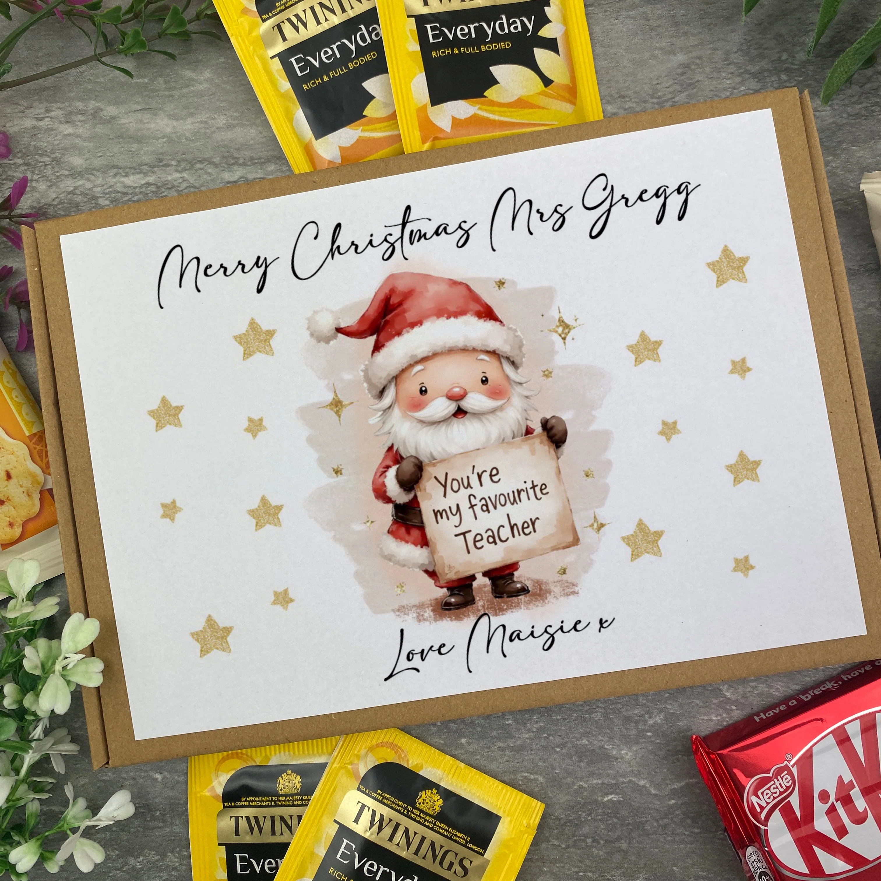 Personalised Teacher Christmas Gift Box - Tea & Biscuit Box