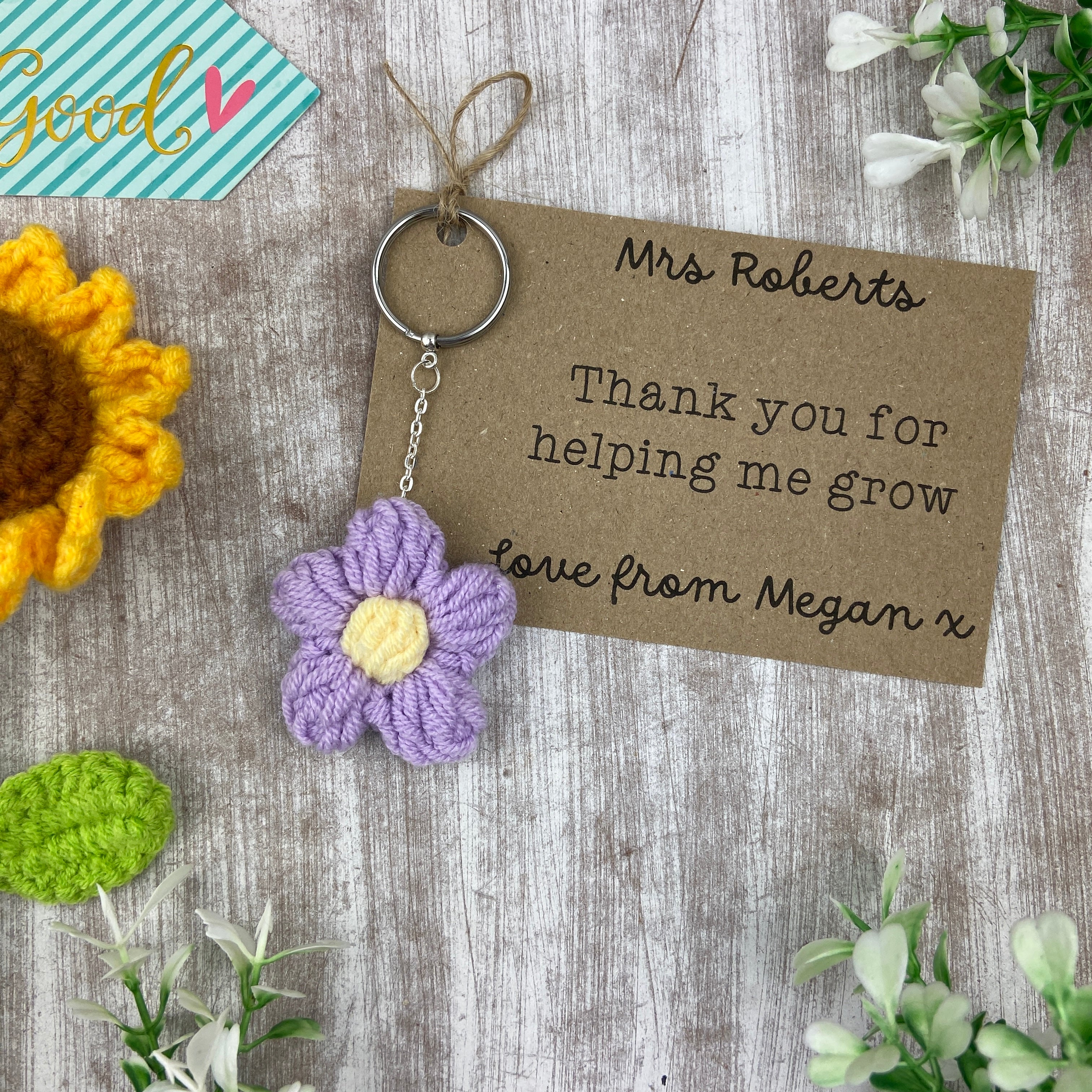 Personalised Teacher Flower Keyring