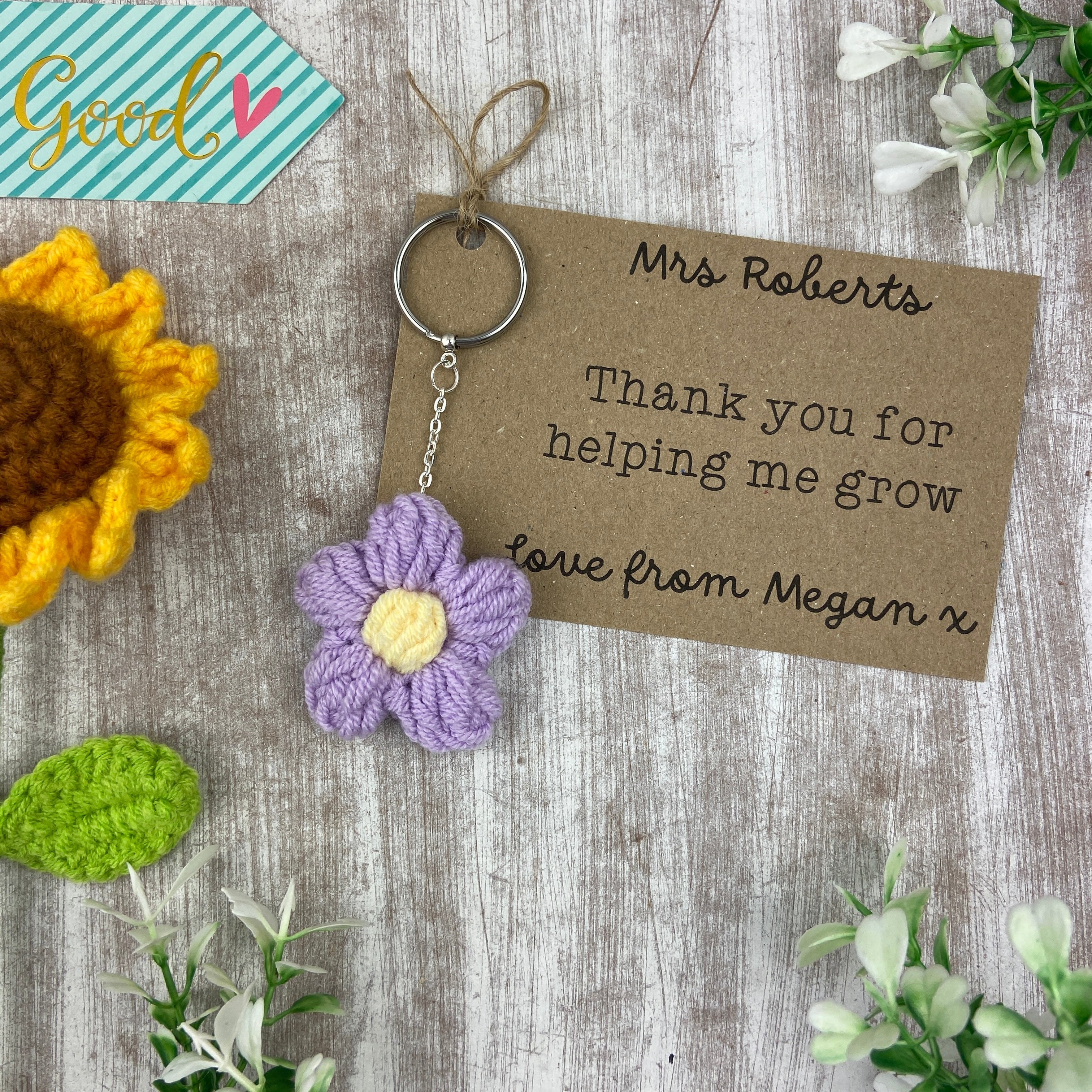 Personalised Teacher Flower Keyring - Image 3