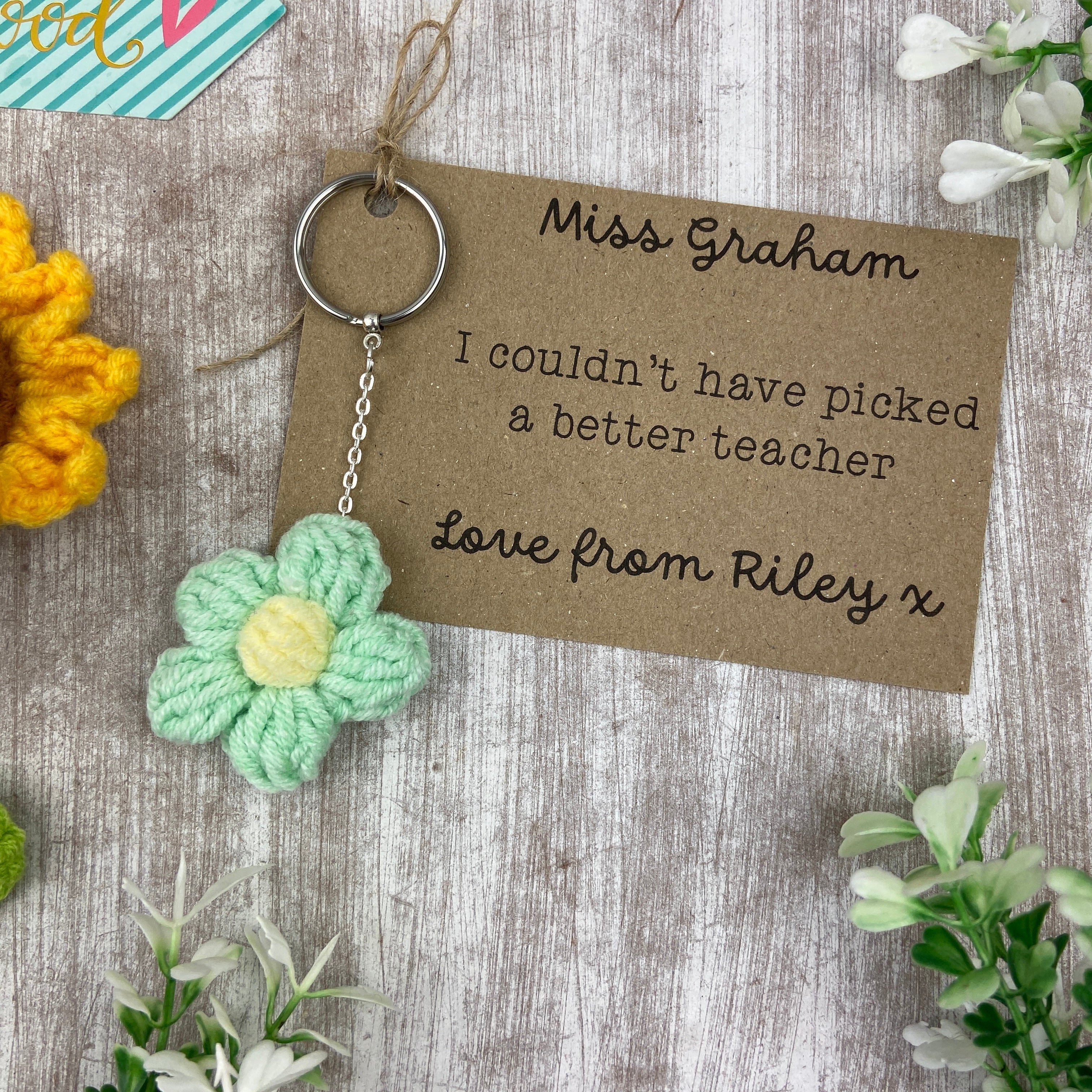 Personalised  Flower Teacher Keyring - Image 5