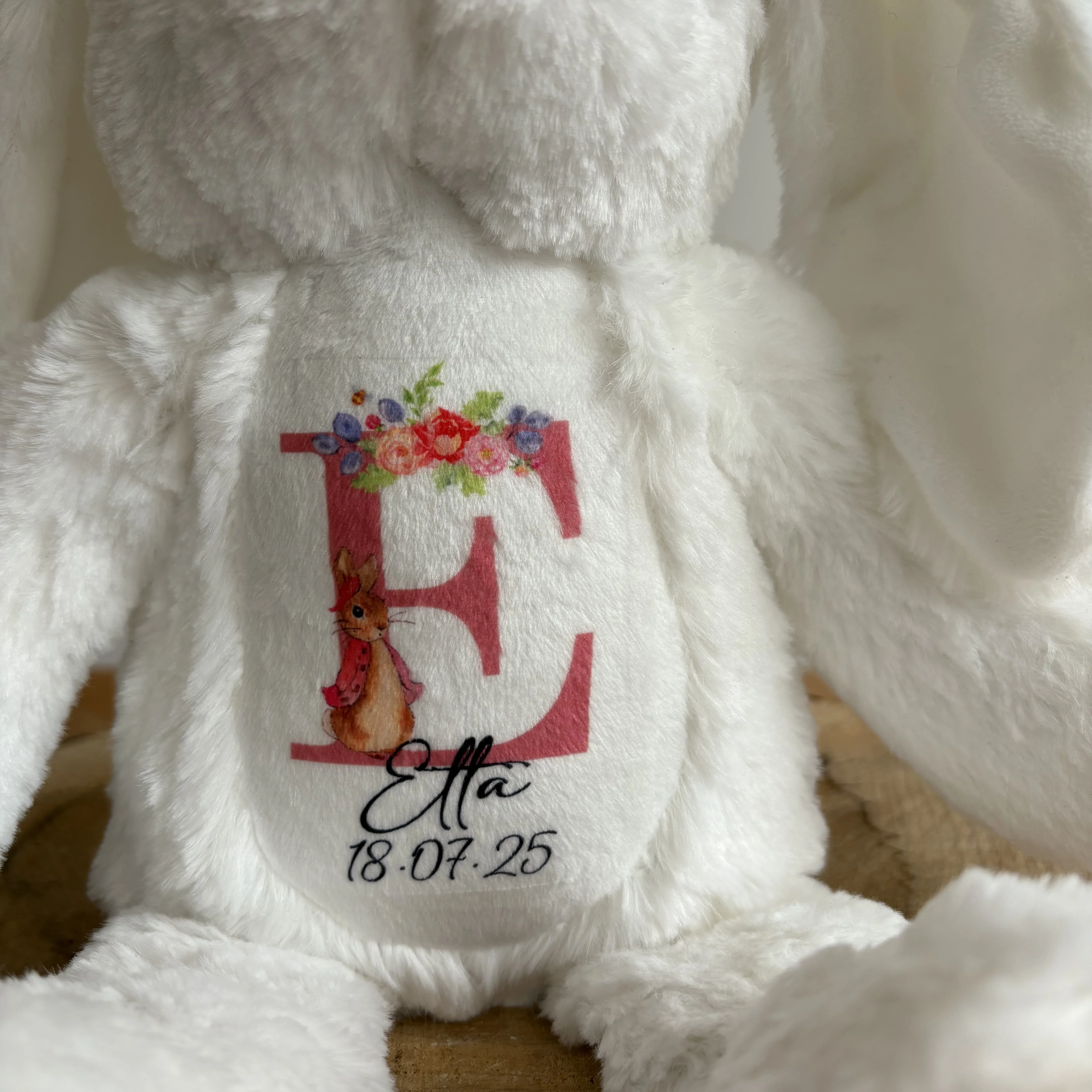 Personalised Teddy Bear Keepsake | New Baby Gift | Birth Detail Plush | Custom Baby Shower Present | Bunny - Image 2