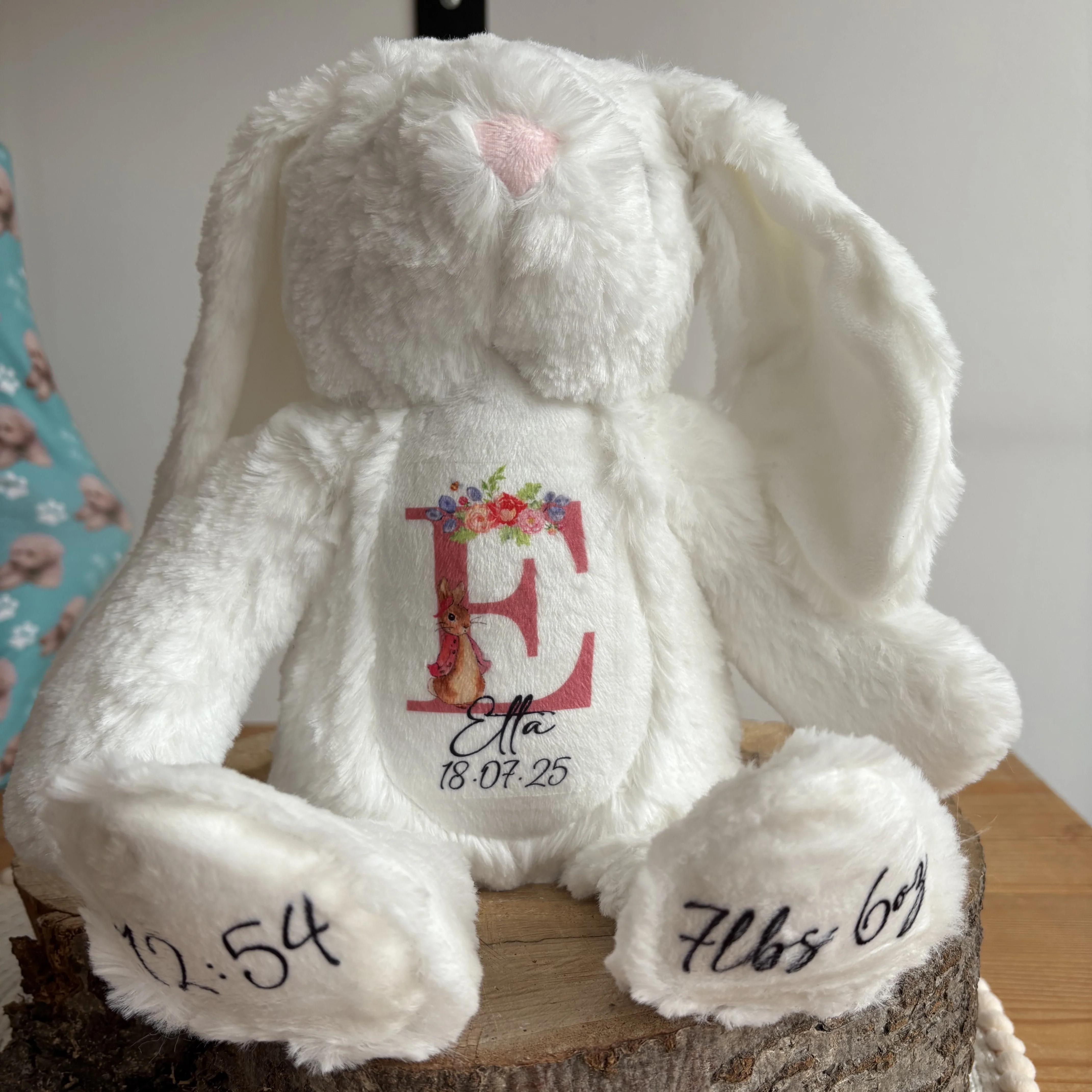 Personalised Teddy Bear Keepsake | New Baby Gift | Birth Detail Plush | Custom Baby Shower Present | Bunny - Image 4