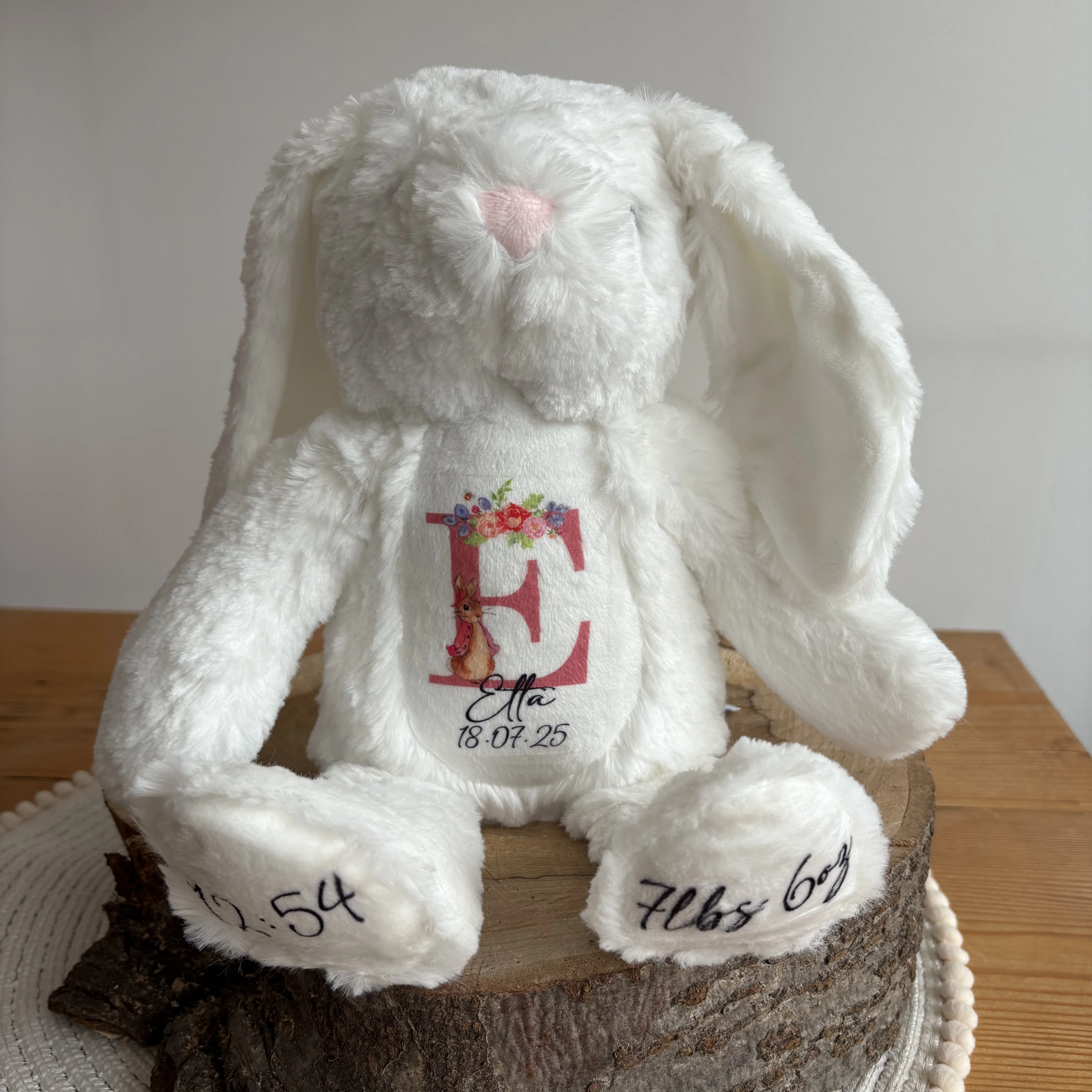 Personalised Teddy Bear Keepsake | New Baby Gift | Birth Detail Plush | Custom Baby Shower Present | Bunny - Image 6